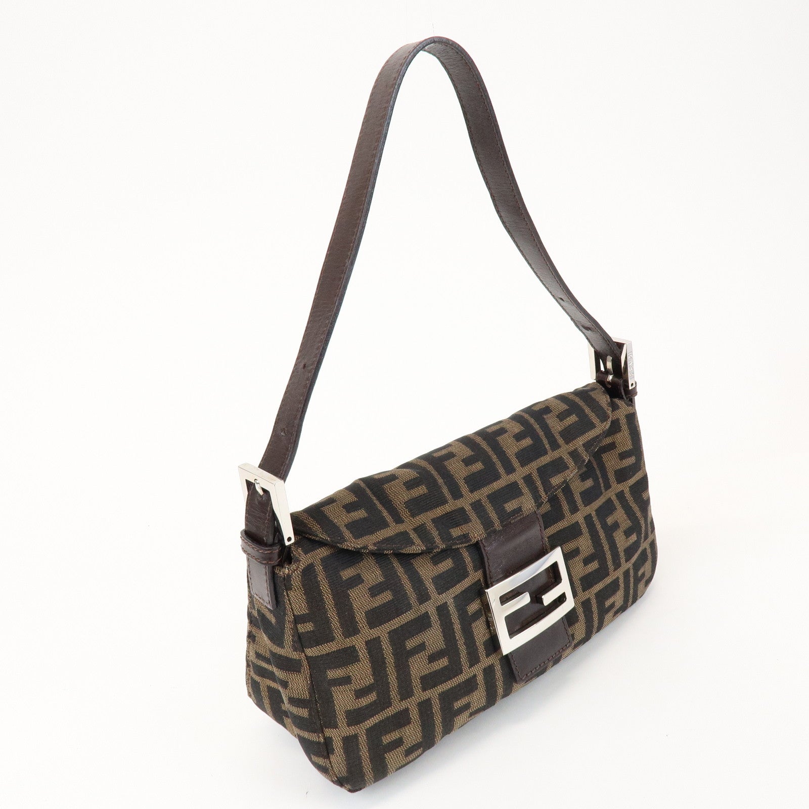 FENDI Zucca Canvas Leather Shoulder Bag Hand Bag Brown Black 26725