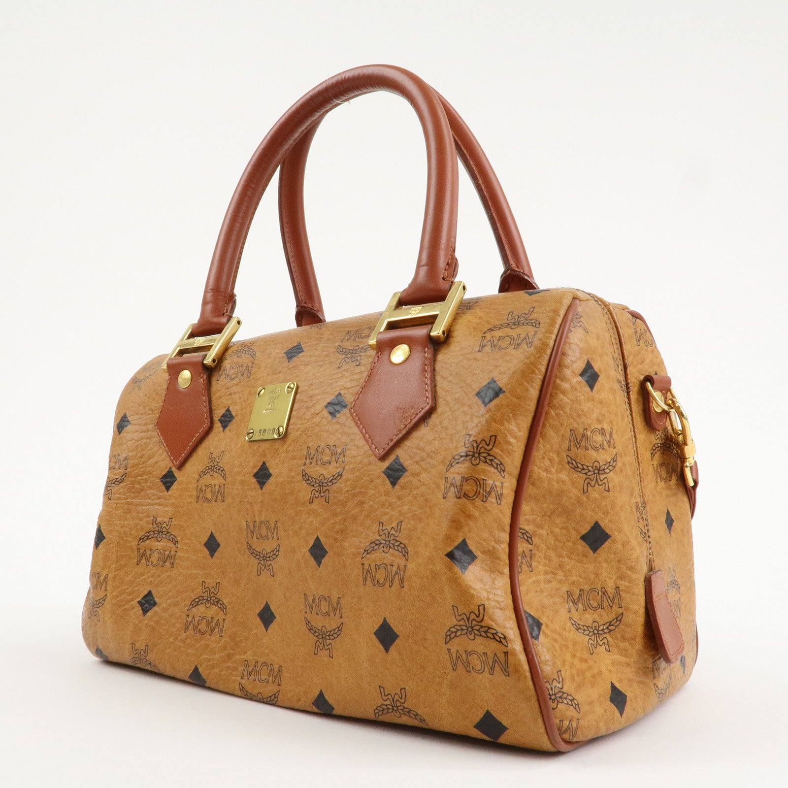 MCM Visetos Leather 2WAY Boston Bag Shoulder Bag Brown Gold HDW Used