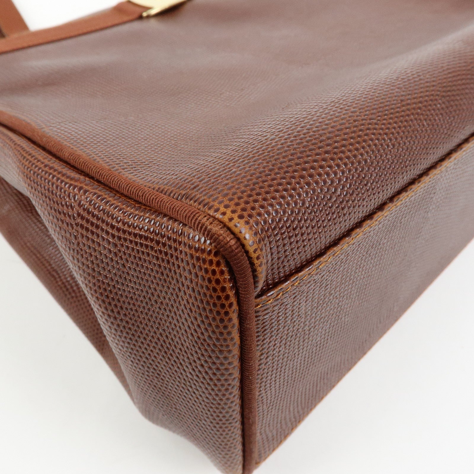 Ferragamo Vara Embossed Leather Tote Bag Shoulder Bag Brown