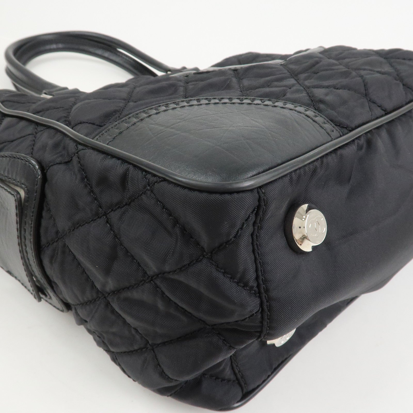 CHANEL Paris New York COCO Mark Nylon Leather Tote Bag Black A33100