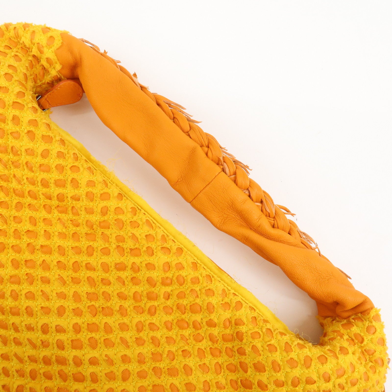 BOTTEGA VENETA Hobo Leather Cotton Shoulder Bag Orange Yellow