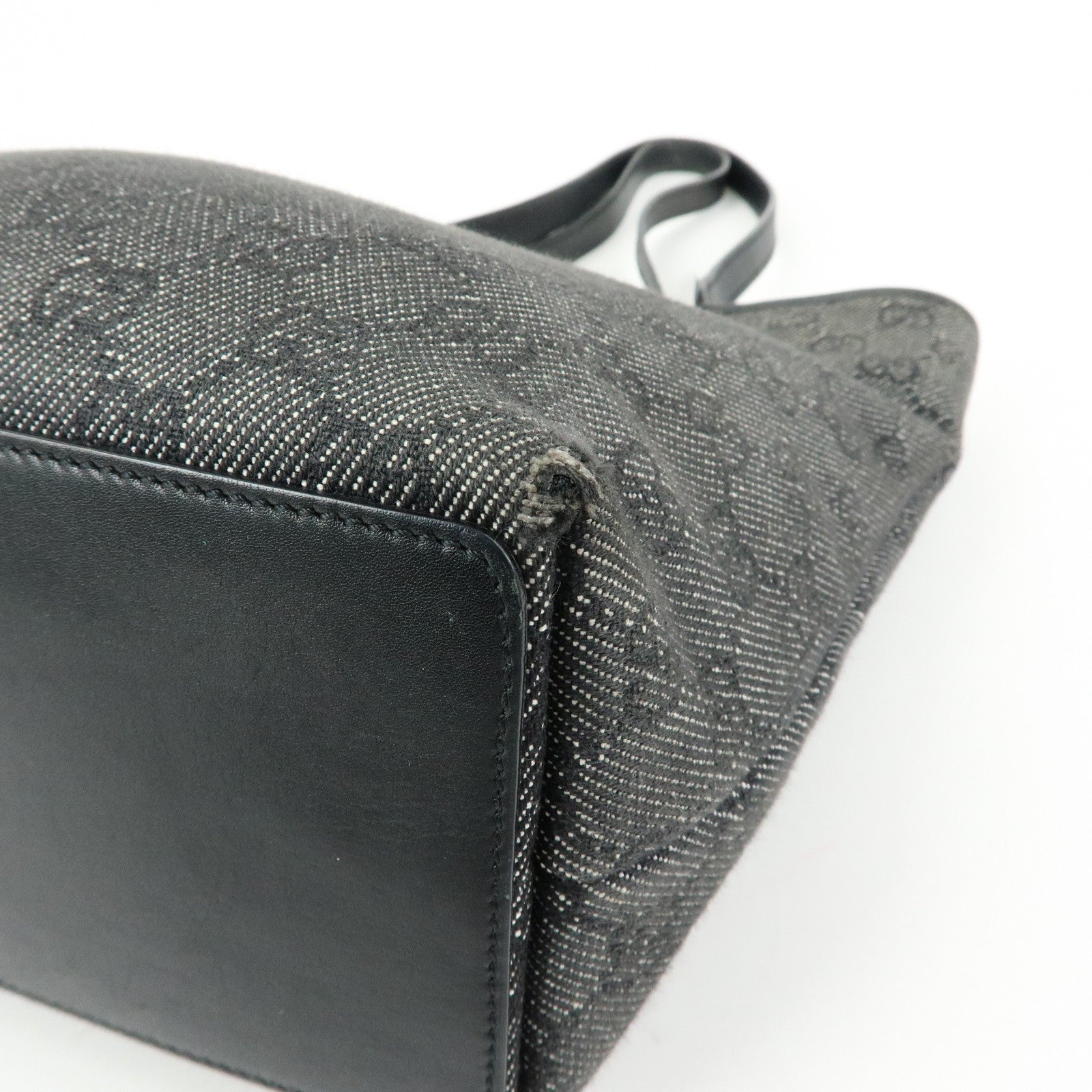 GUCCI GG Denim Leather Tote Bag Shoulder Bag Black 31244