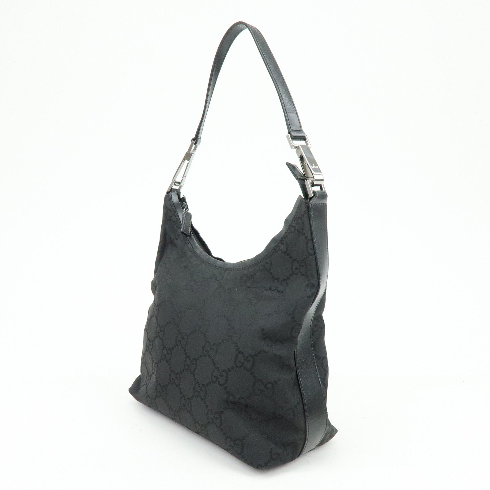GUCCI Logo GG Nylon Leather Shoulder Bag Hand Bag Black 28335