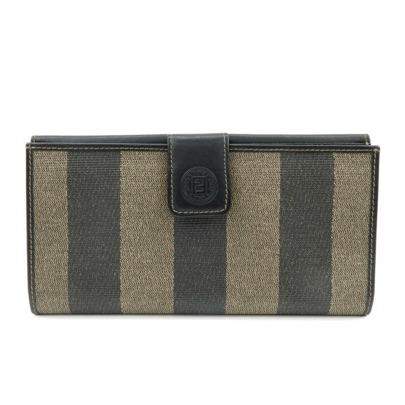 FENDI Pequin Leather PVC Long Wallet Beige Black 30806