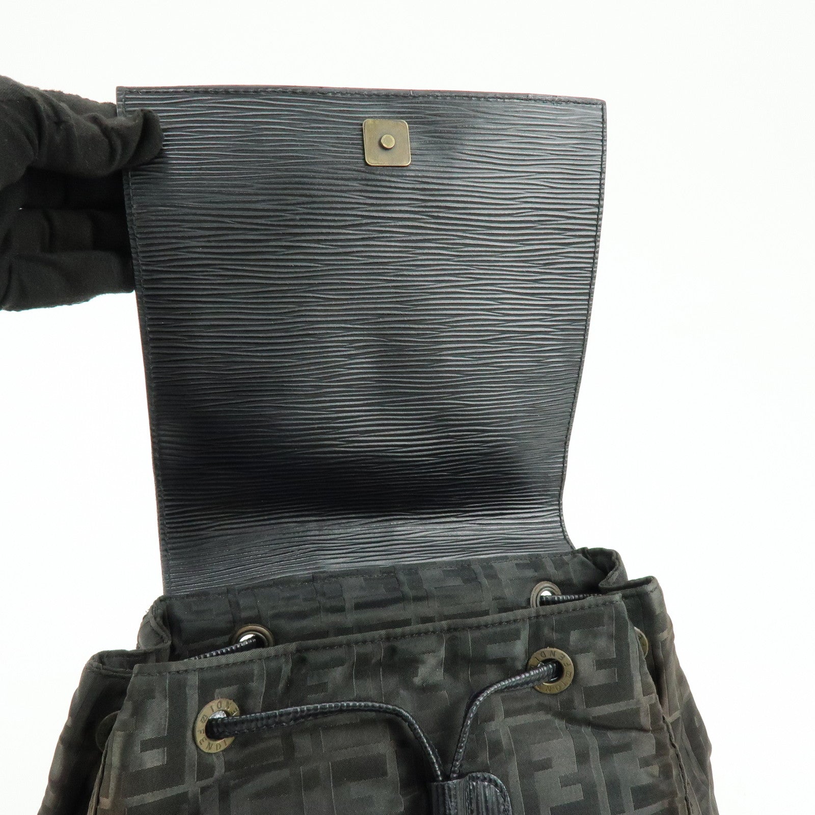 FENDI Logo Zucca Nylon Leather Backpack Rucksack Black