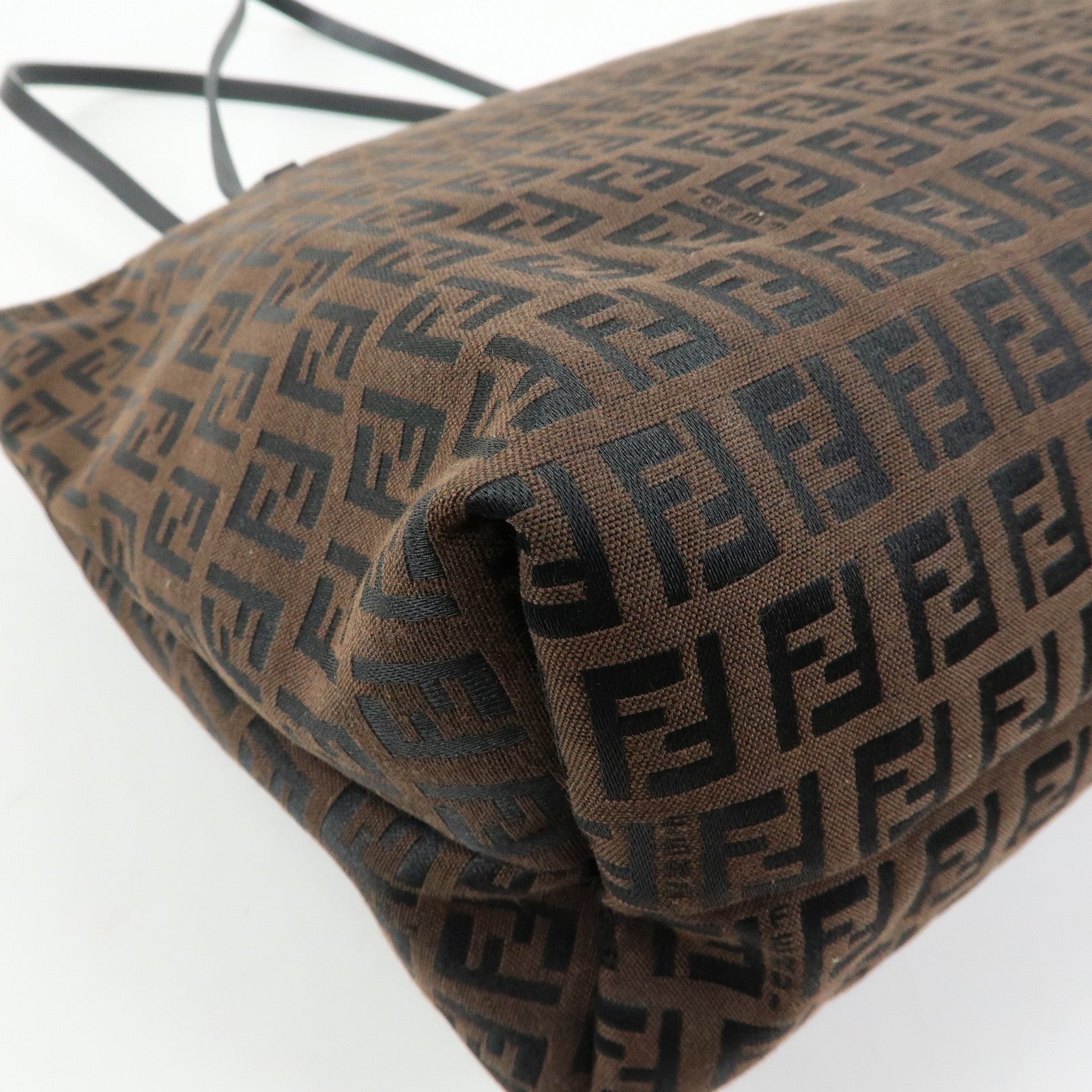 FENDI Zucchino Canvas Leather Tote Bag Shoulder Bag Brown 8BH023