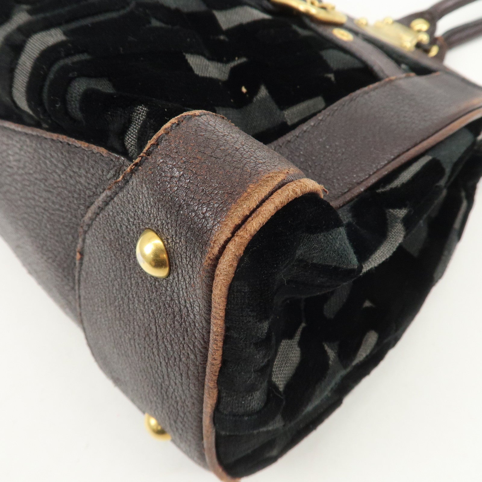 MIU MIU Logo Velour Leather Shoulder Bag Black Brown