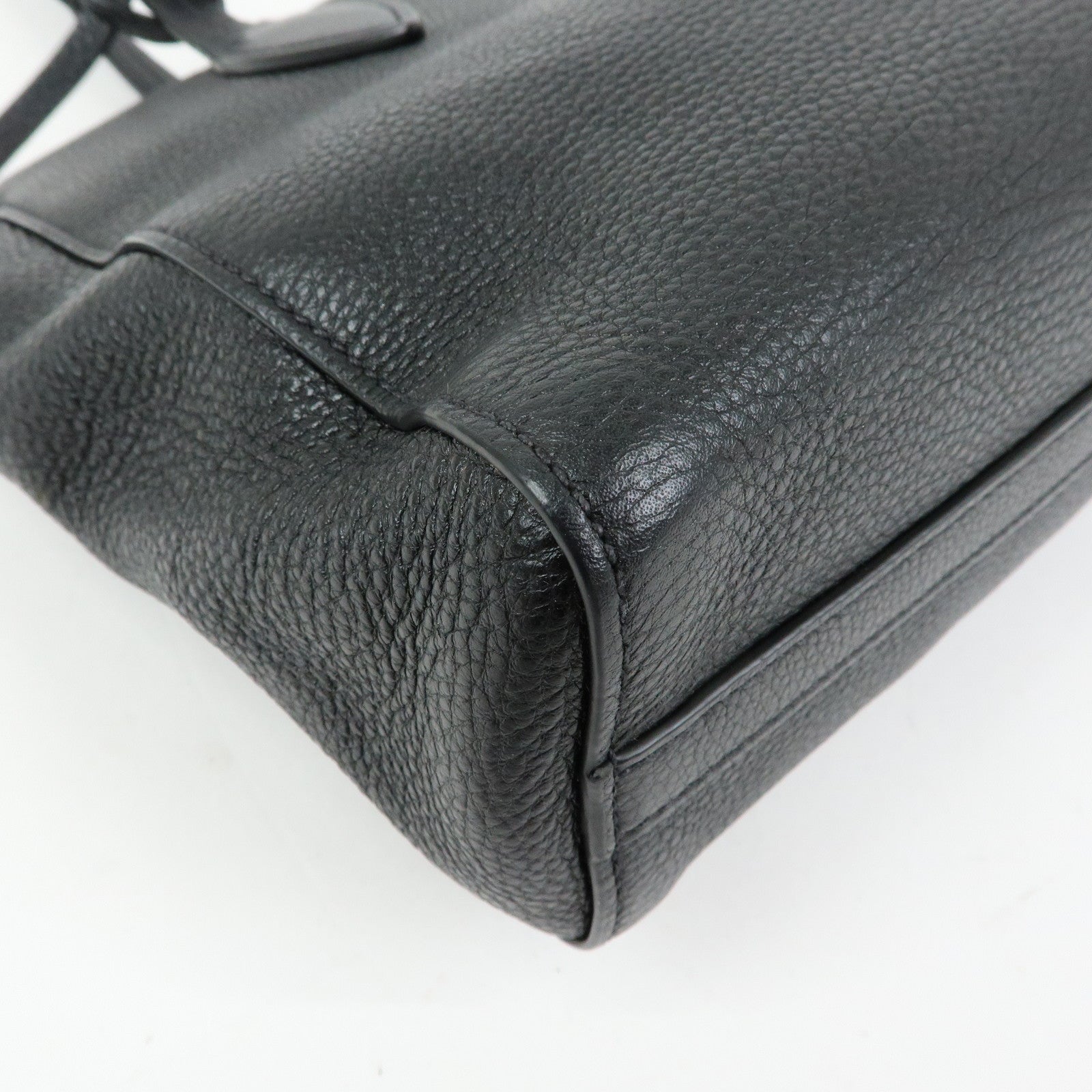 PRADA Logo Grain Calf Leather Tote Bag Shoulder Bag Black 1BG112
