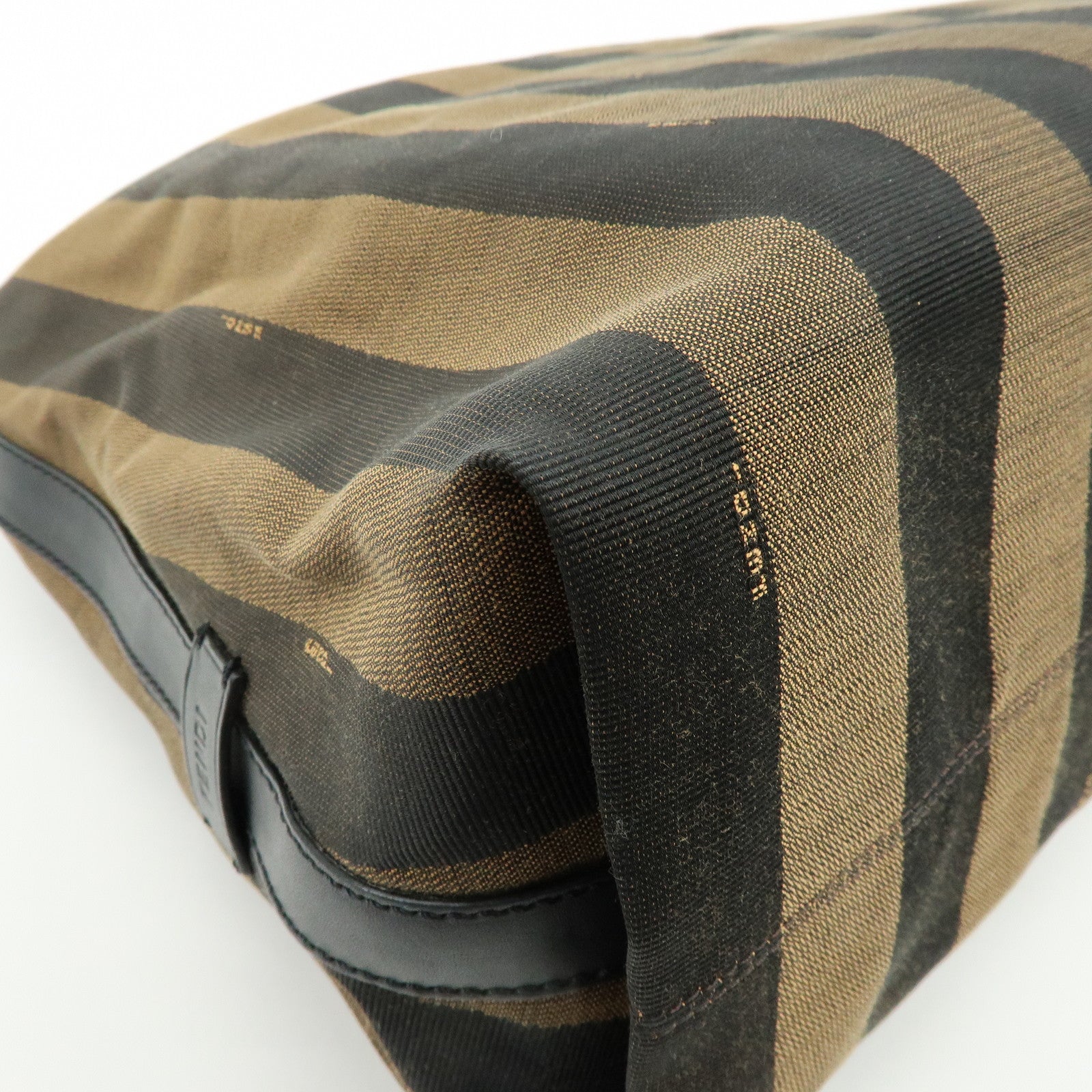 FENDI Pequin Canvas Leather Shoulder Bag Hand Bag Brown Red 8BR653