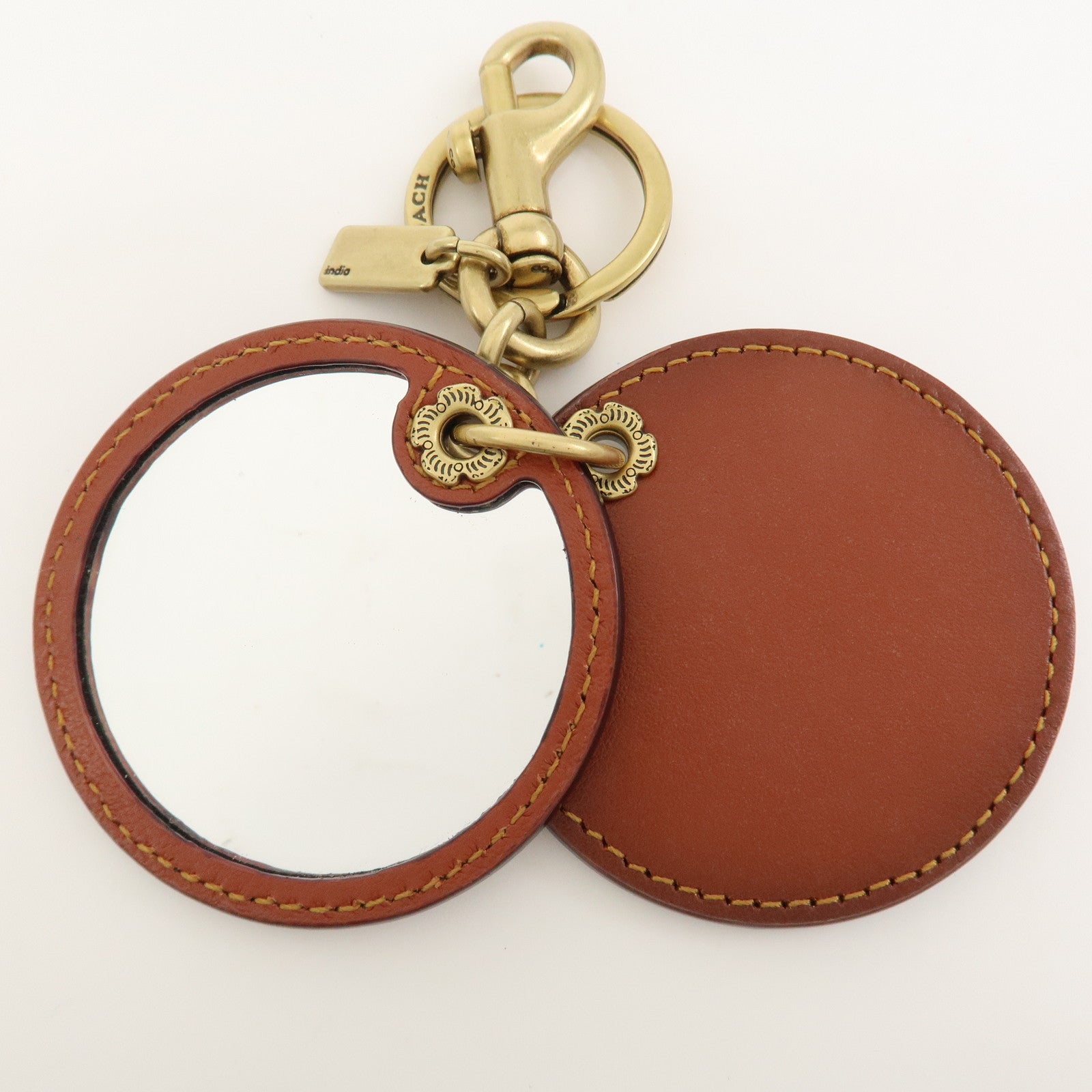 COACH Signature Logo Leather Key Chain Key Charm Brown