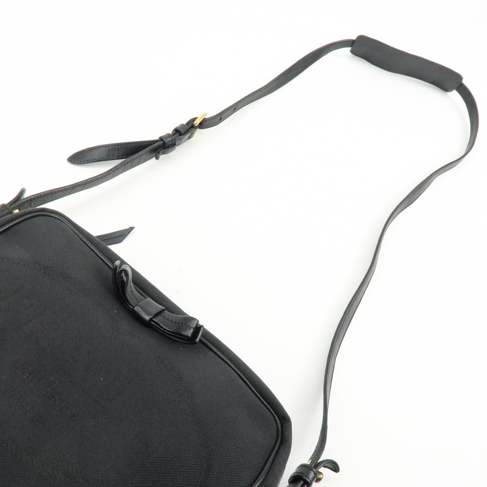 PRADA Triangle Logo Jacquard Leather Shoulder Bag Black 1BH089