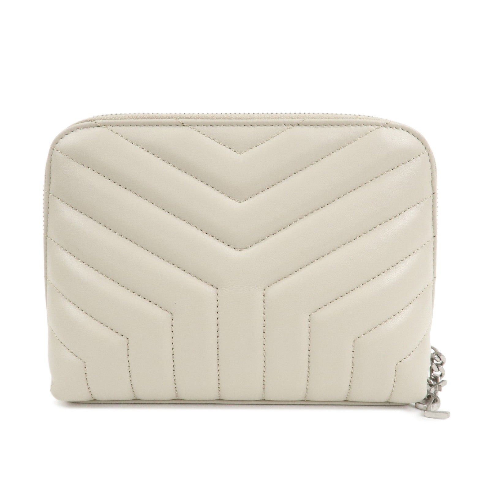 SAINT LAURENT Leather Pouch Cosmetic Pouch Light Grey