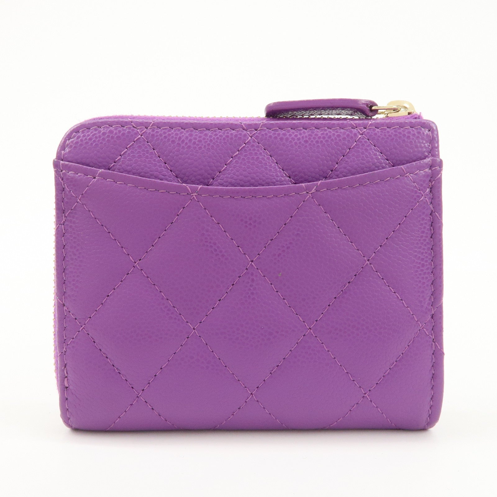 CHANEL Matelasse COCO Mark Caviar Skin Round Zippy Coin Purse Purple Used