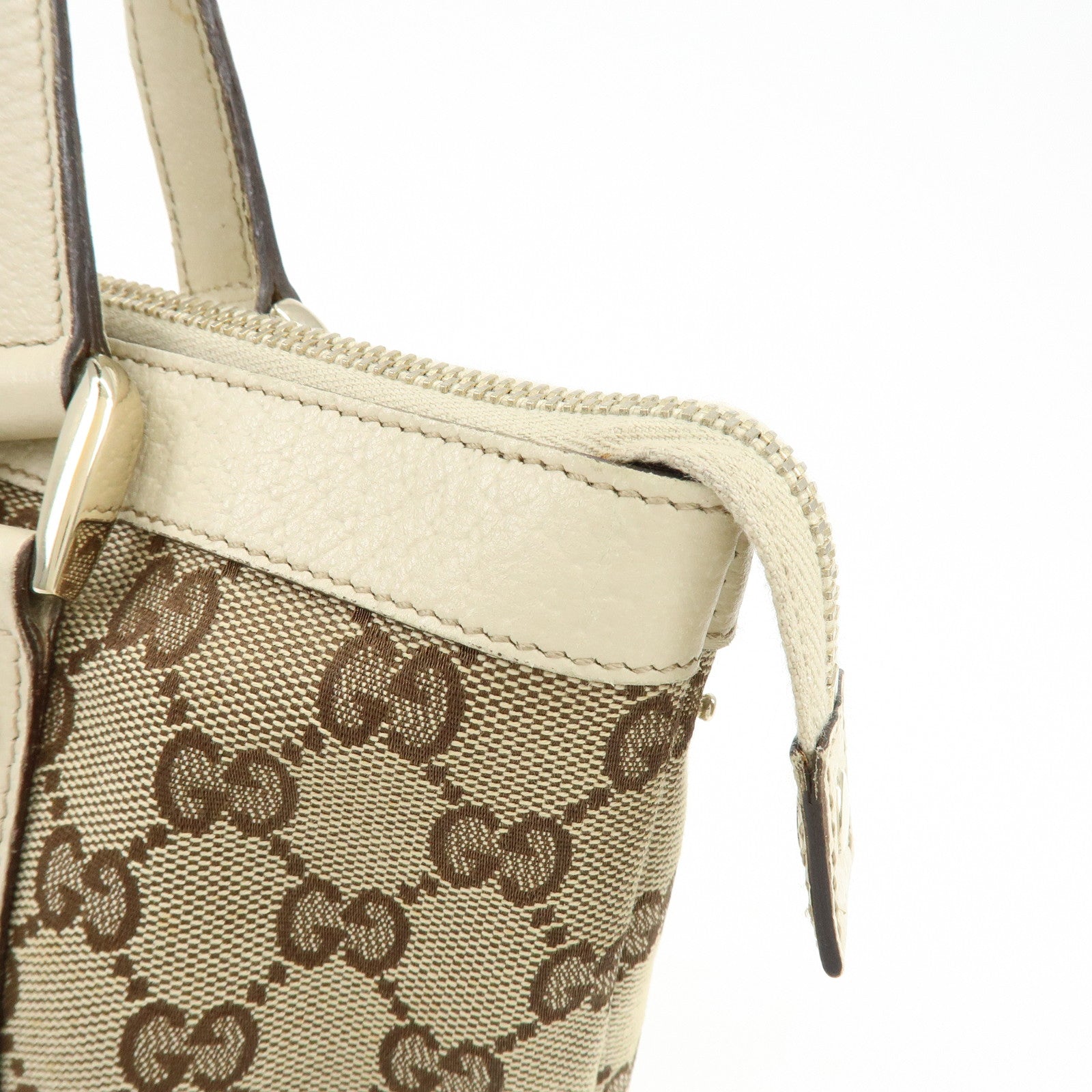 GUCCI Abbey GG Canvas Leather Tote Bag Hand Bag Beige Ivory 141471