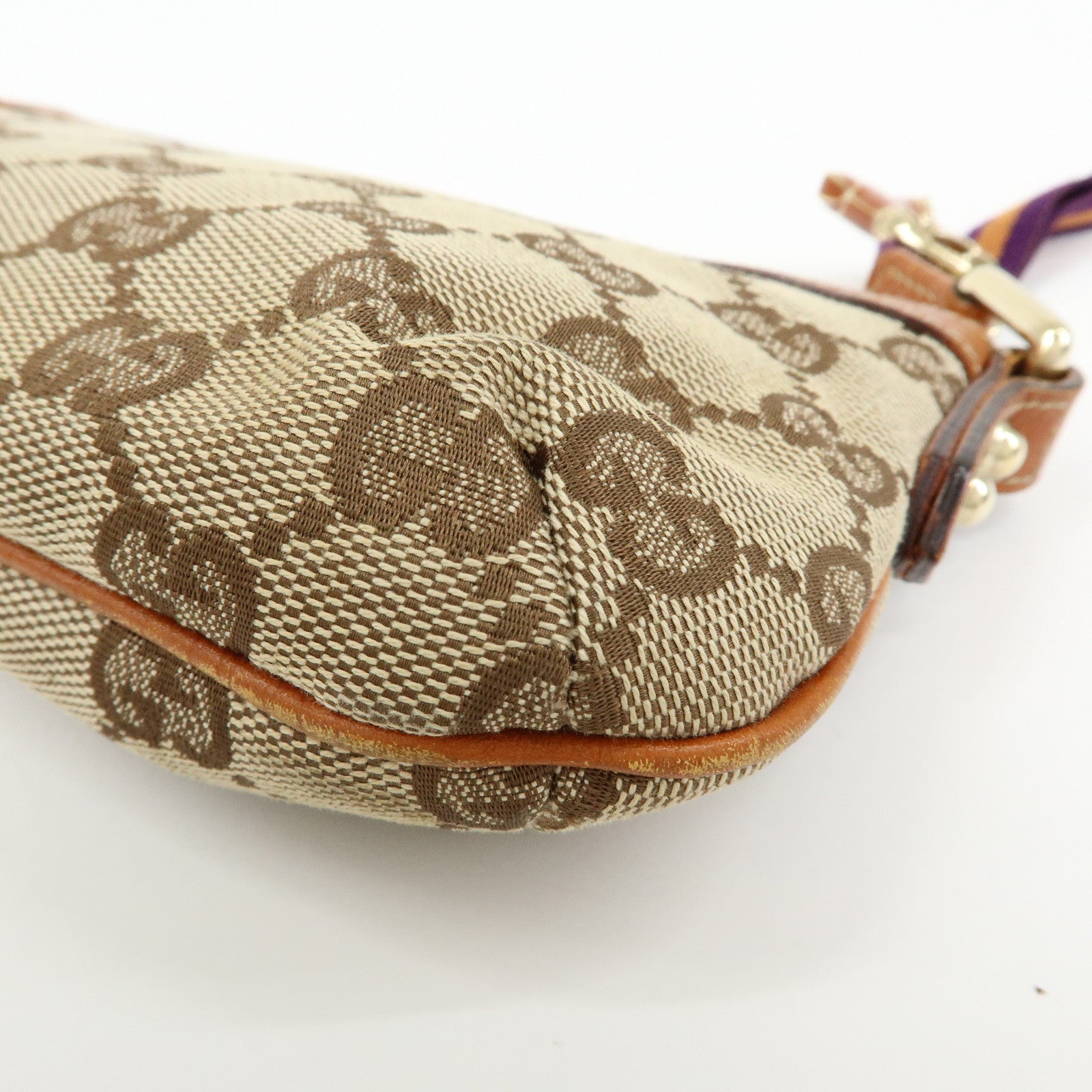 GUCCI Sherry GG Canvas Leather Pouch Hand Bag Beige Camel 152507