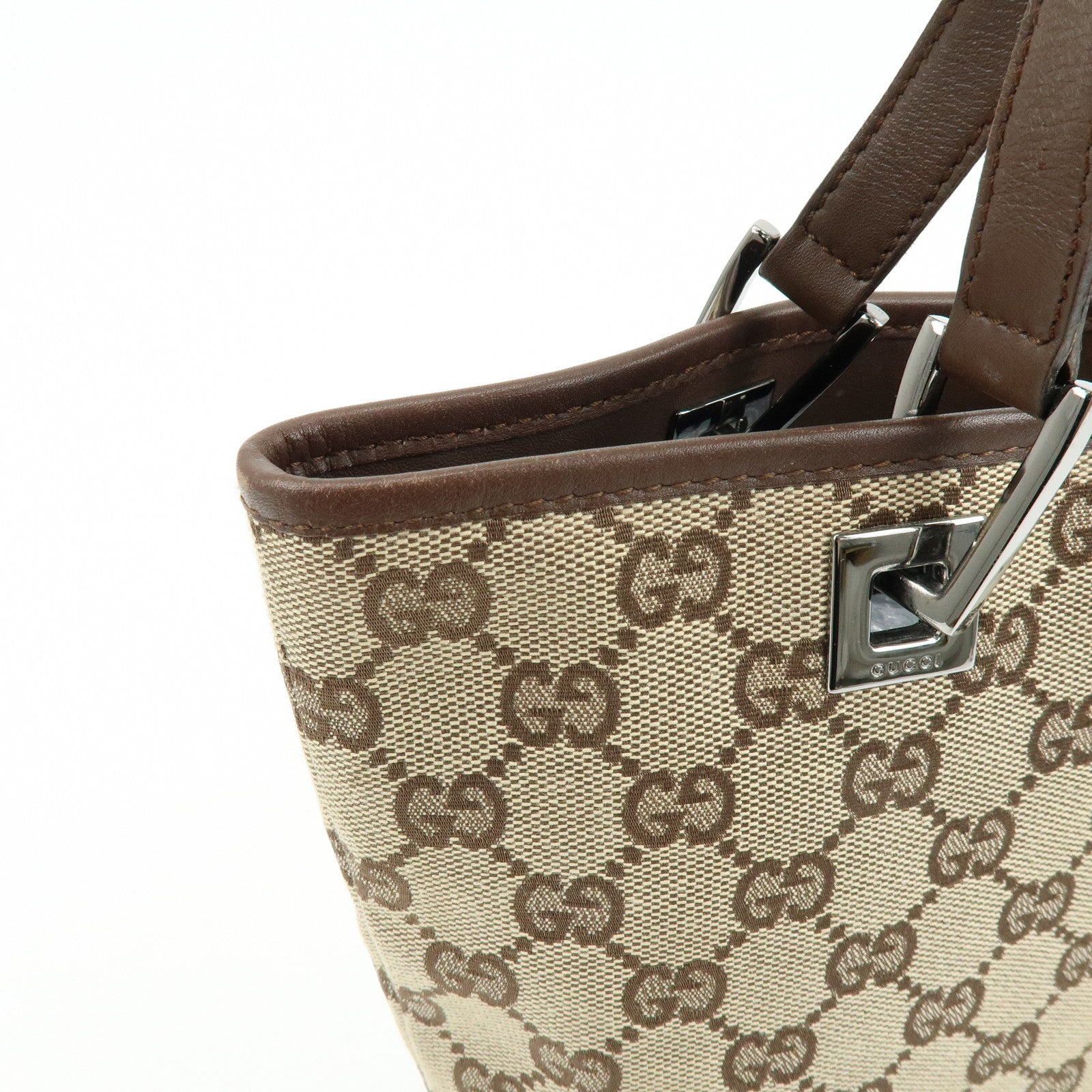 GUCCI GG Canvas Leather Tote Bag Shoulder Bag Beige Brown 31244