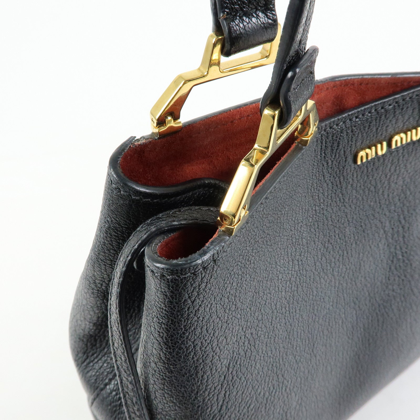 MIU MIU Madras Leather Tote Bag Hand Bag Shoulder Bag Black 5BG025