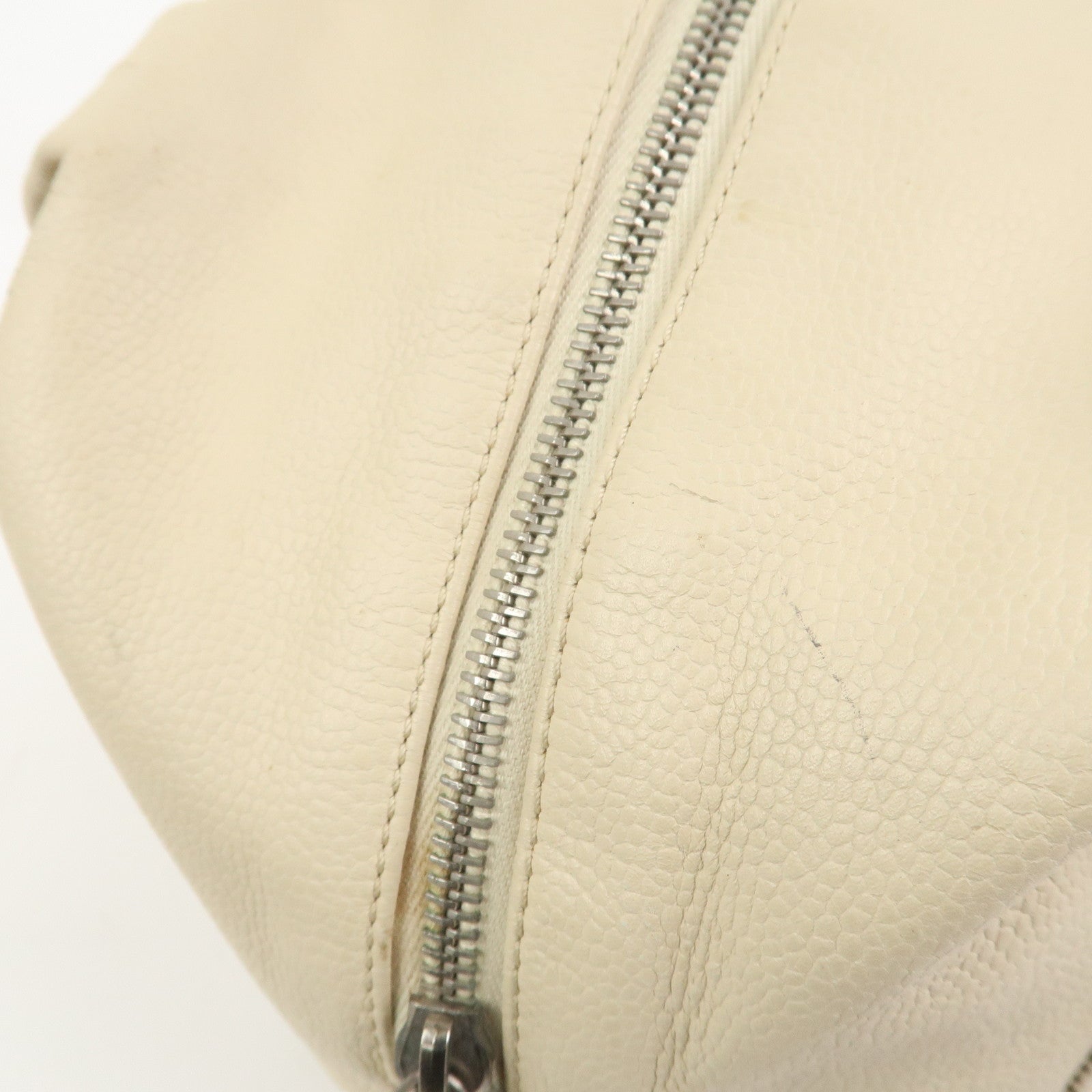 CHANEL Punching COCO Mark Caviarskin Hand Bag Beige