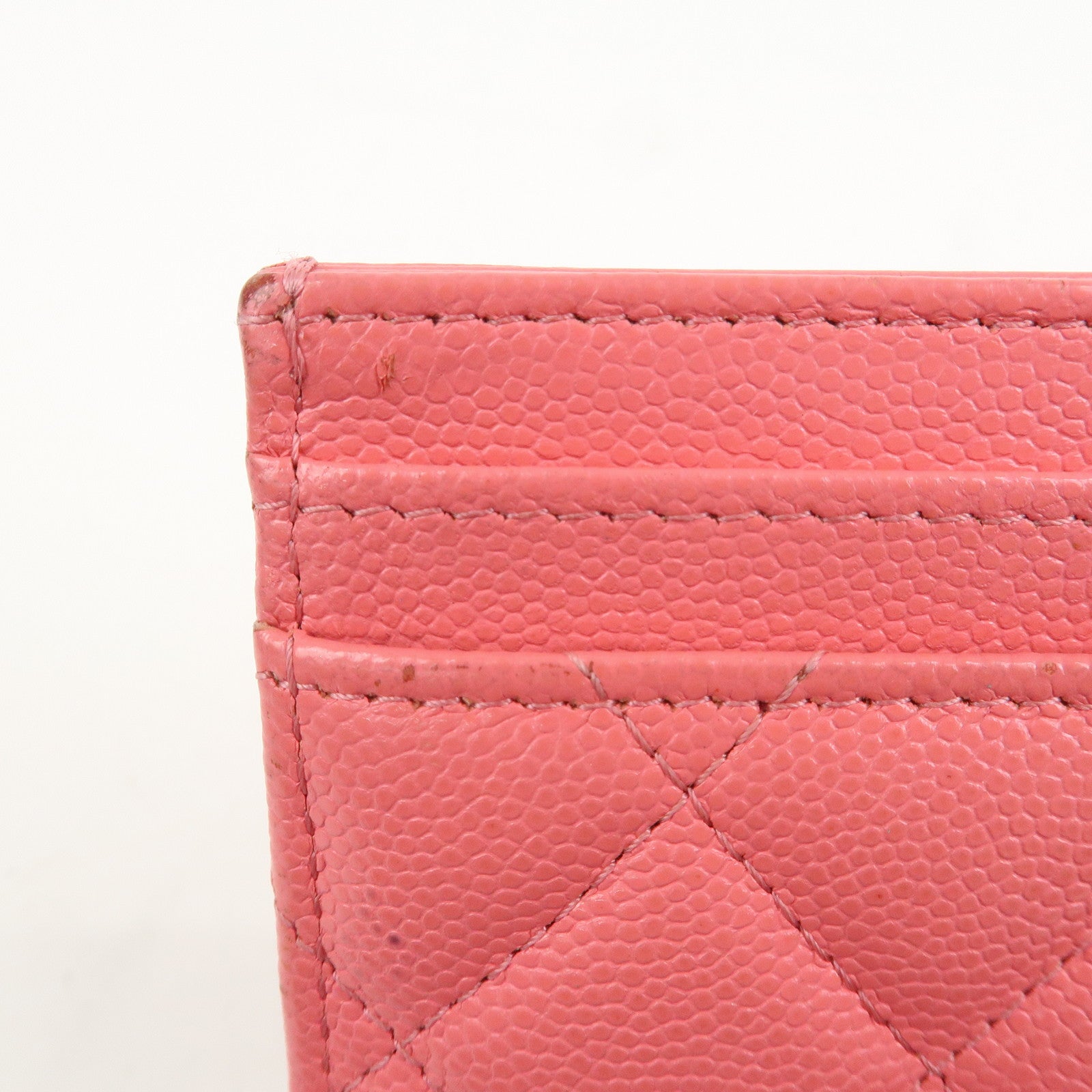 CHANEL COCO Mark Matelasse Caviarskin Card Case Pink