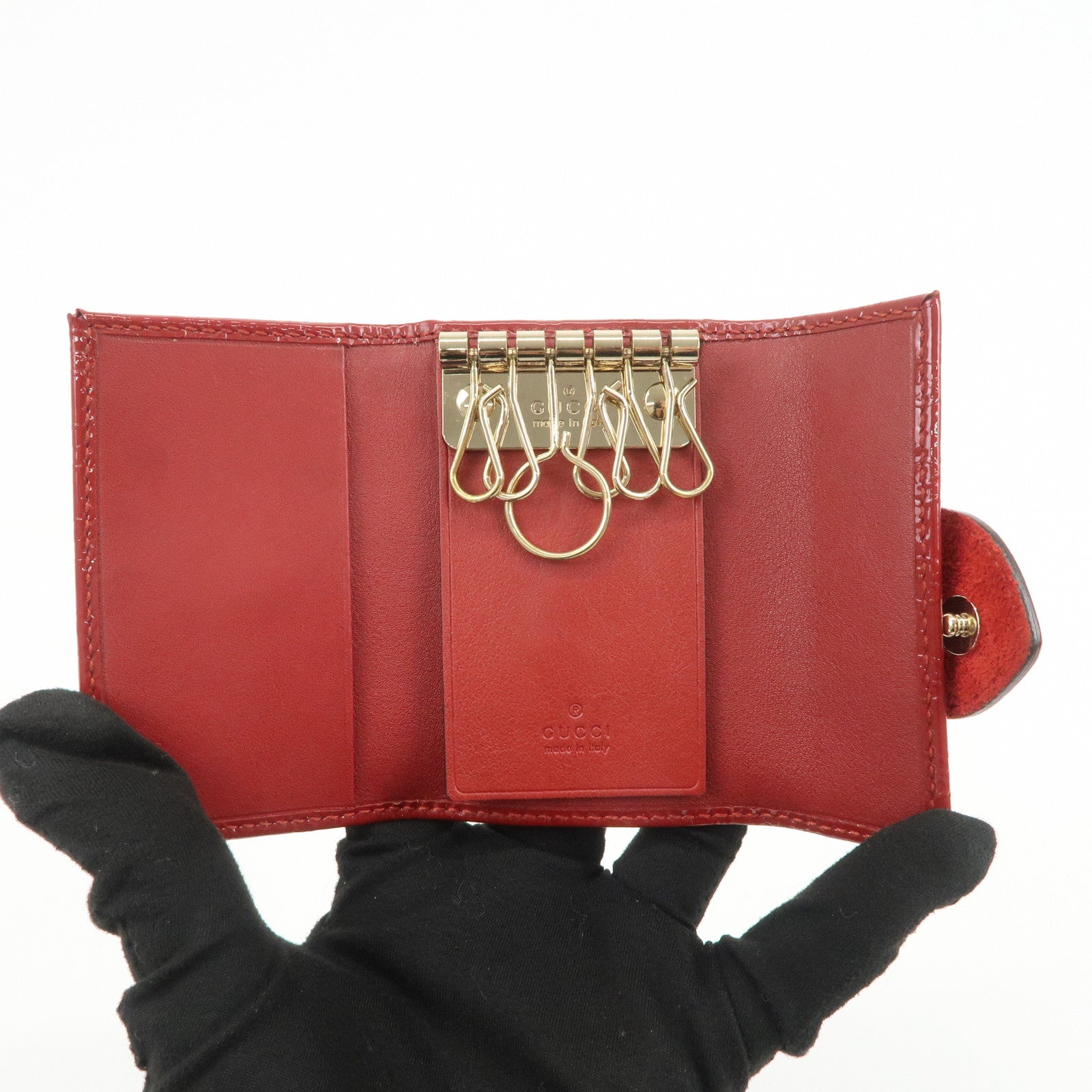 GUCCI Micro Guccissima Patent Leather 6 Ring Key Case Red 203551