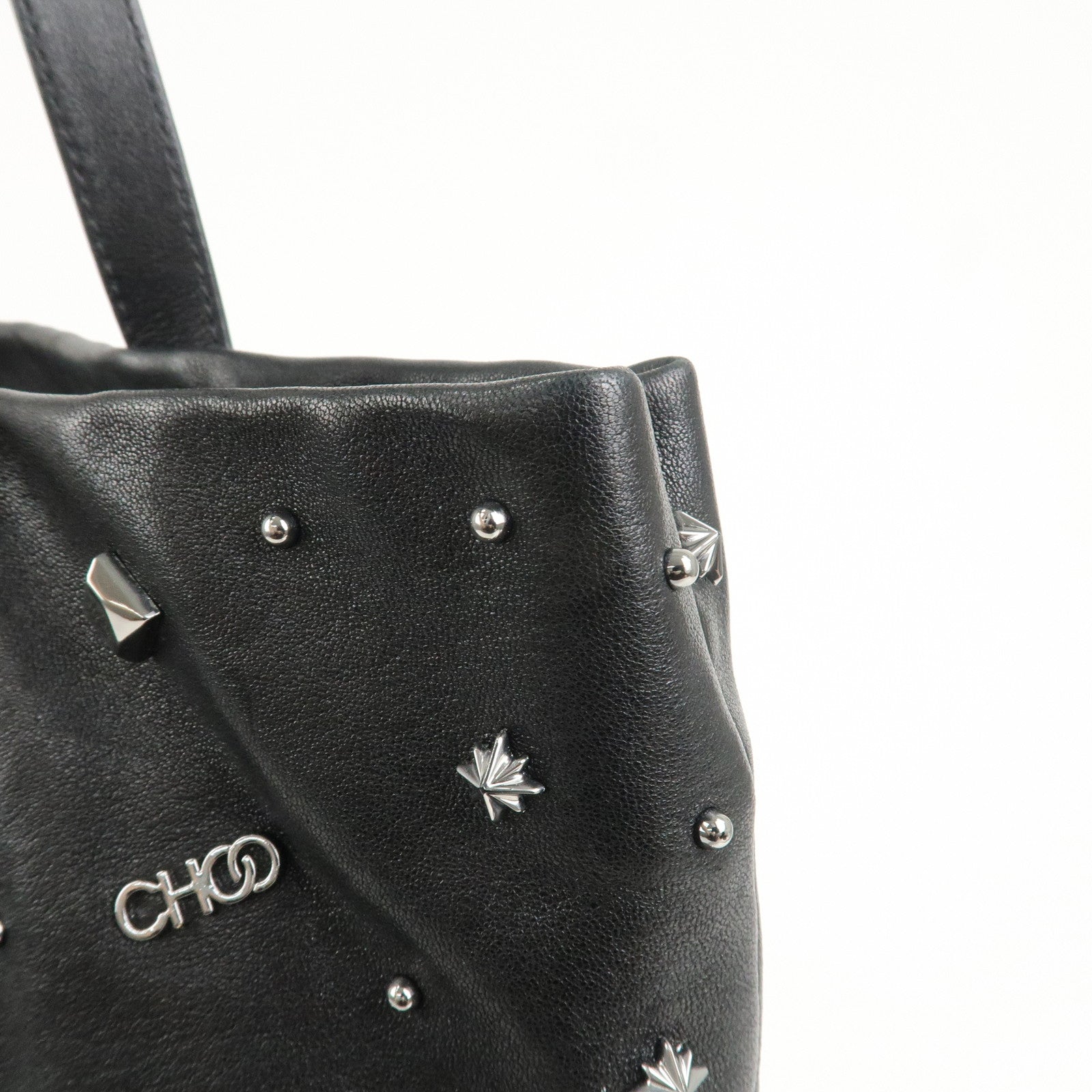 JIMMY CHOO Pimlico Leather N/S Tote Bag Shoulder Bag Studs Black