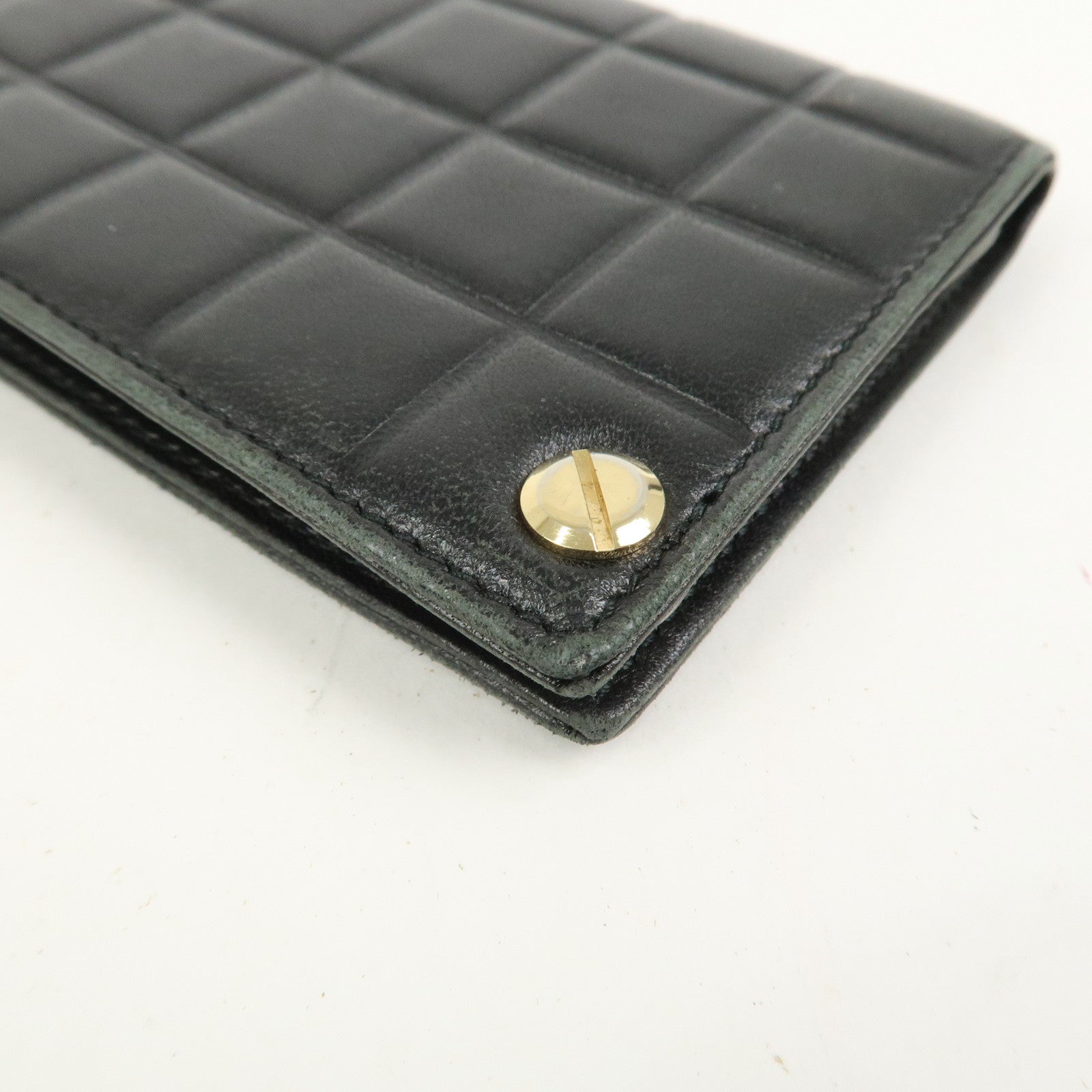 CHANEL Chocolate Bar Lamb Skin Card Case Card Holder Black