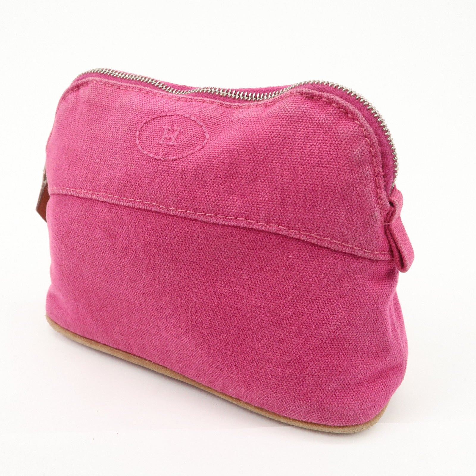 HERMES Set of 2 Leather Canvas Pouch Cosmetic Pouch Pink Blue Used