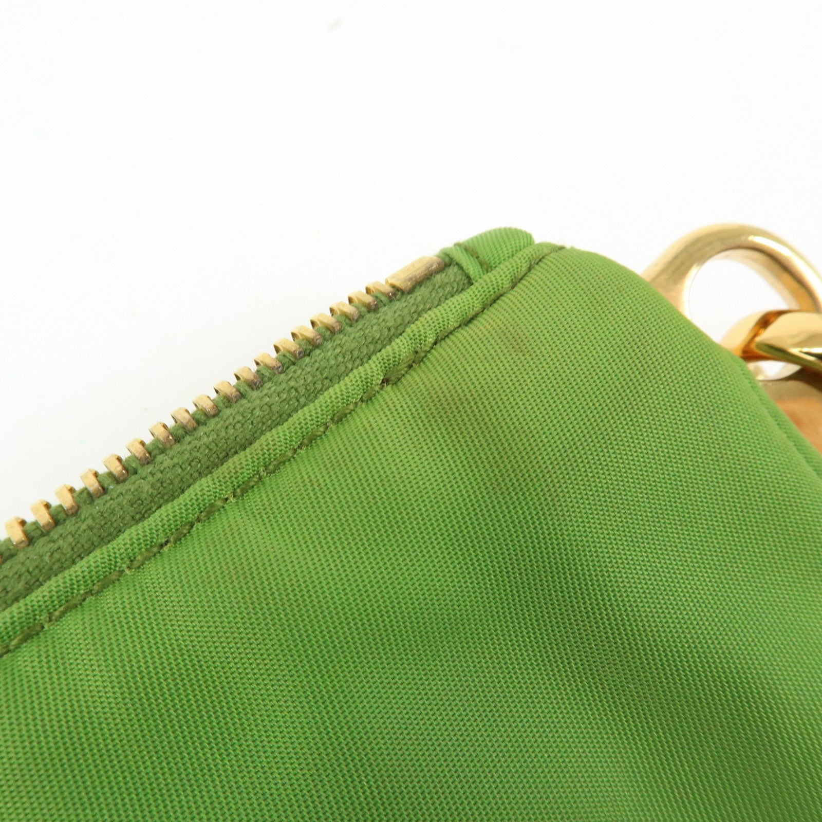 PRADA Bijou Nylon Stone Chain Shoulder Bag Clutch Bag Green