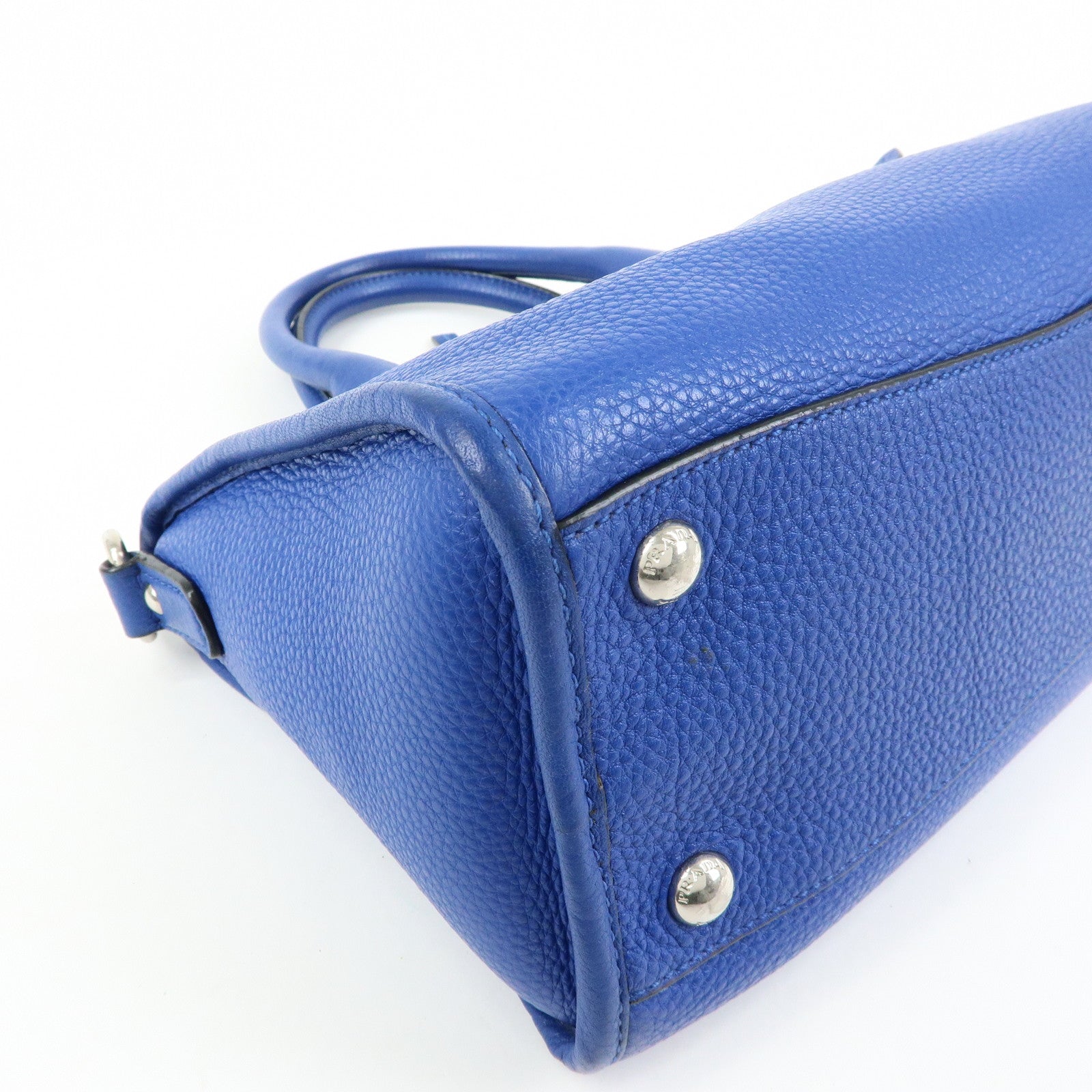 PRADA Vitello Dino Leather 2Way Bag Shoulder Bag Blue BL0805