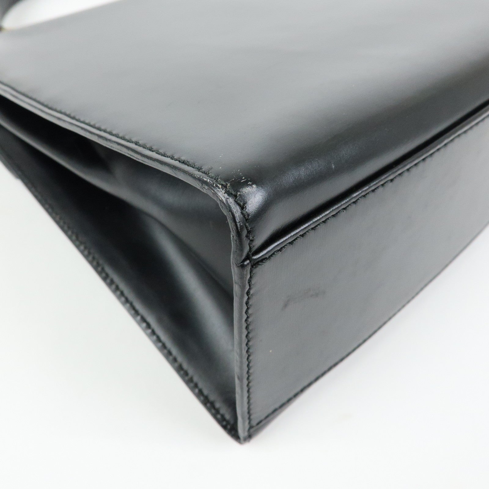 CELINE Leather Top Handle 2Way Hand Bag Shoulder Bag Black