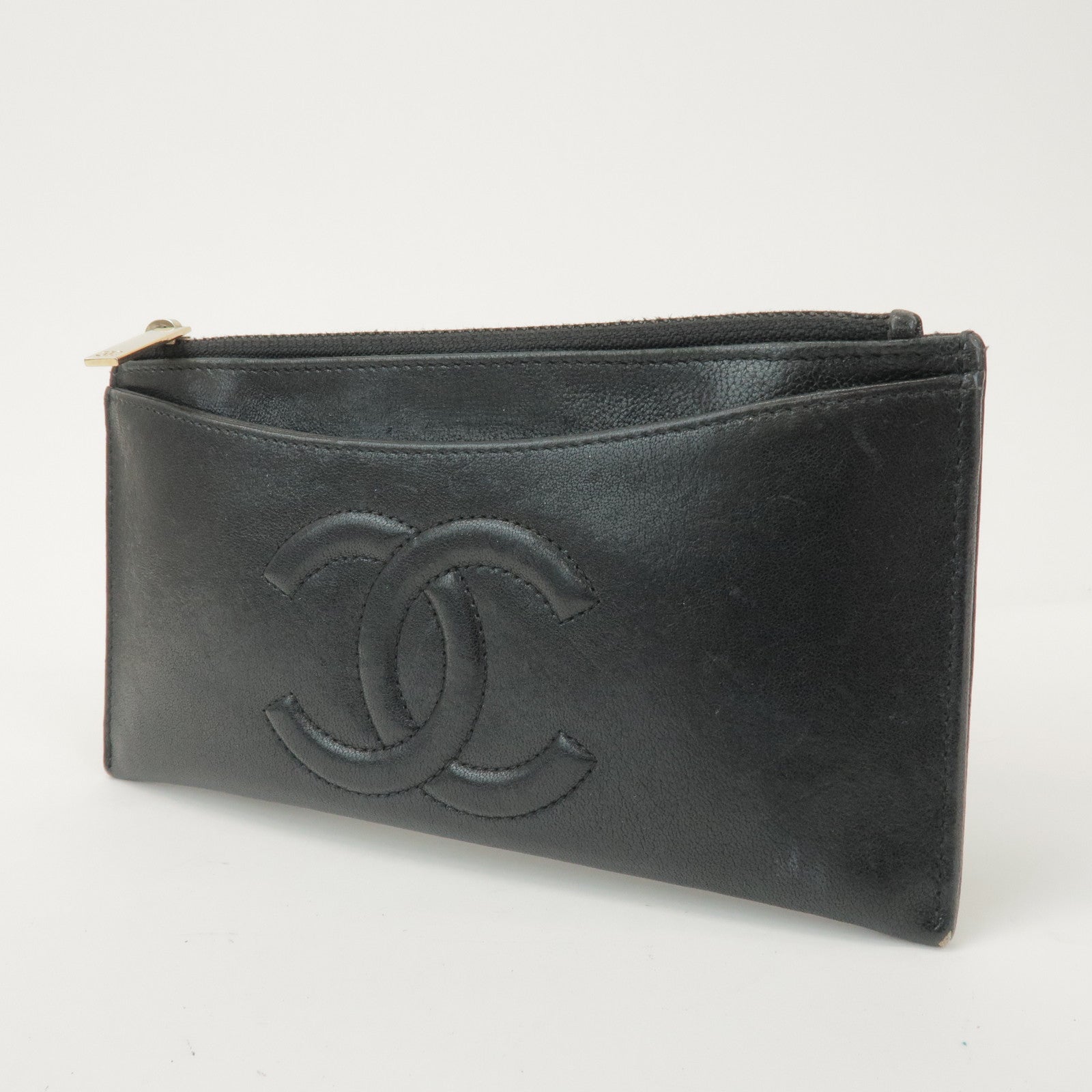 CHANEL COCO Mark Calf Leather Long Wallet Black