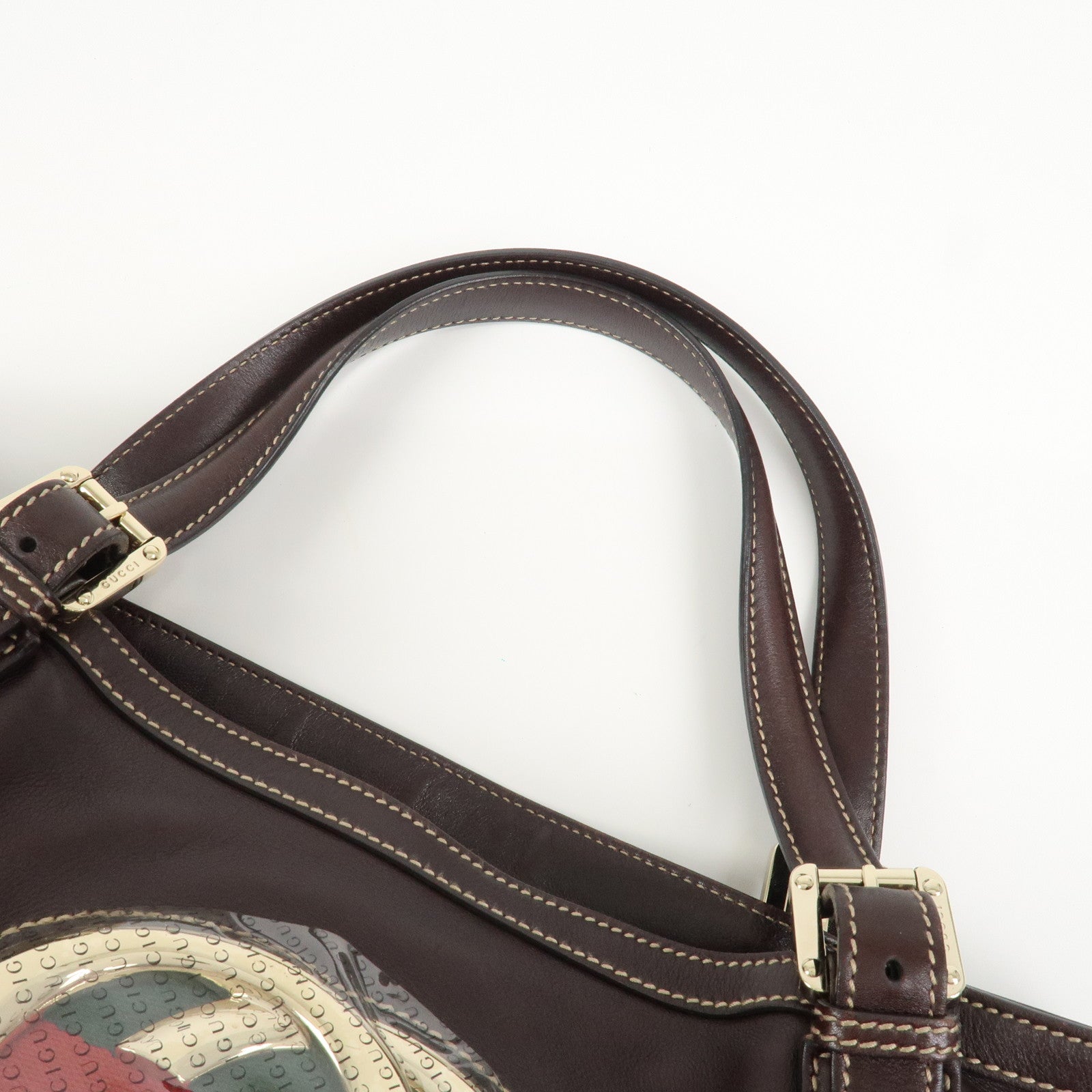 GUCCI Interlocking G Sherry Leather Shoulder Bag Dark Brown 162094