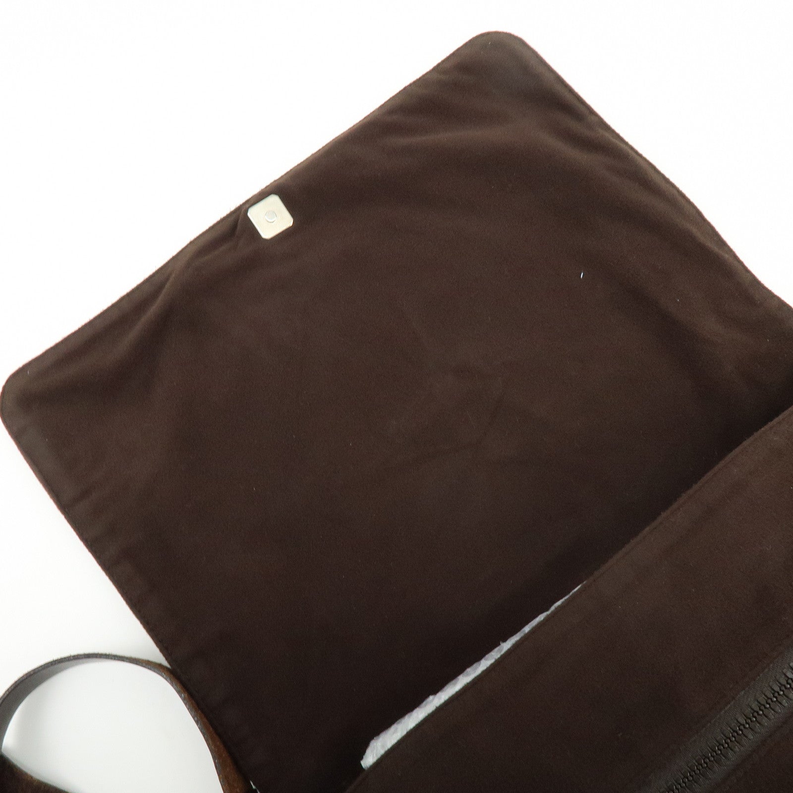 FENDI Wool Leather Shoulder Bag Crossbody Bag Brown 16071