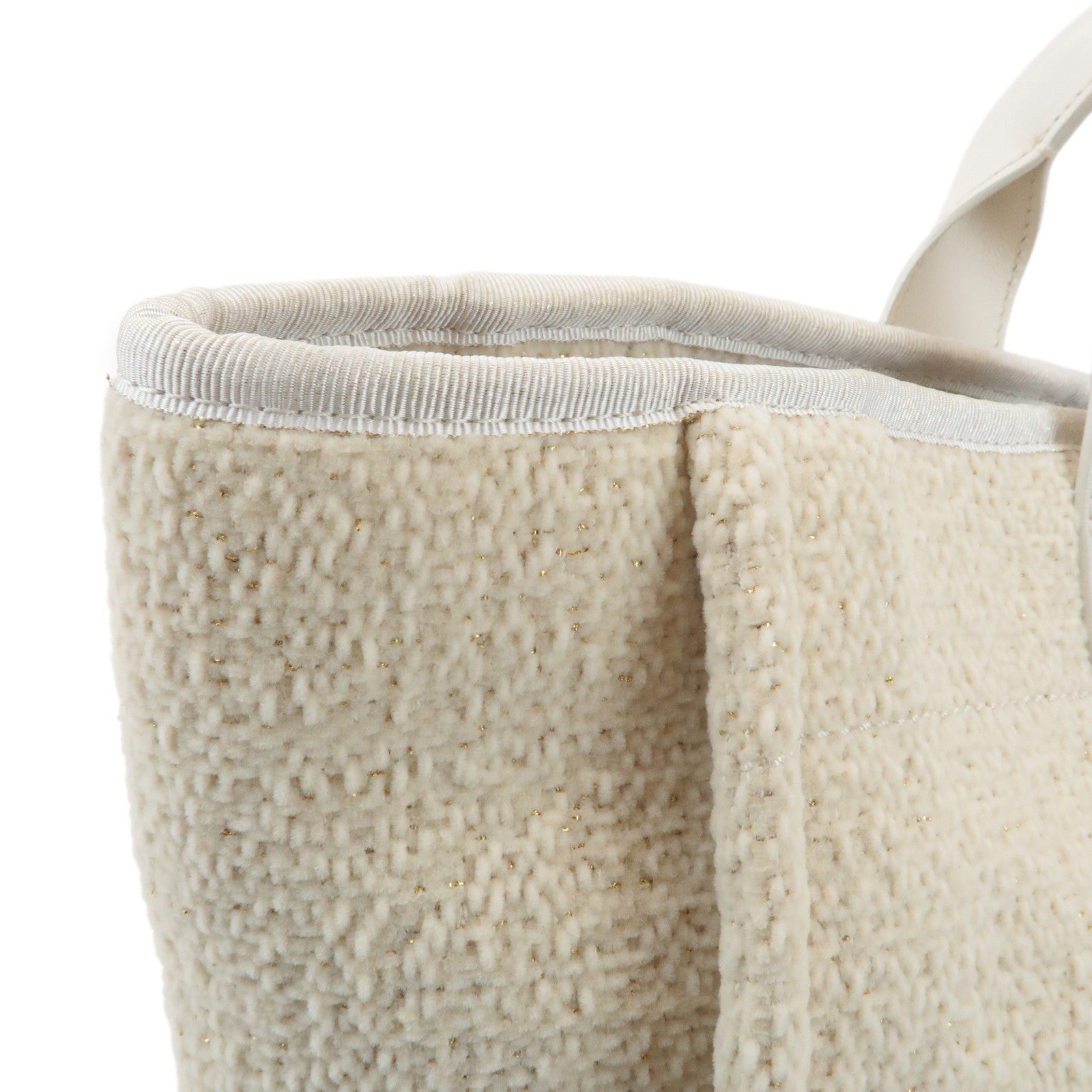 CHANEL Deauville 2Way Leather Tweed Tote Shoulder Bag Ivory Used