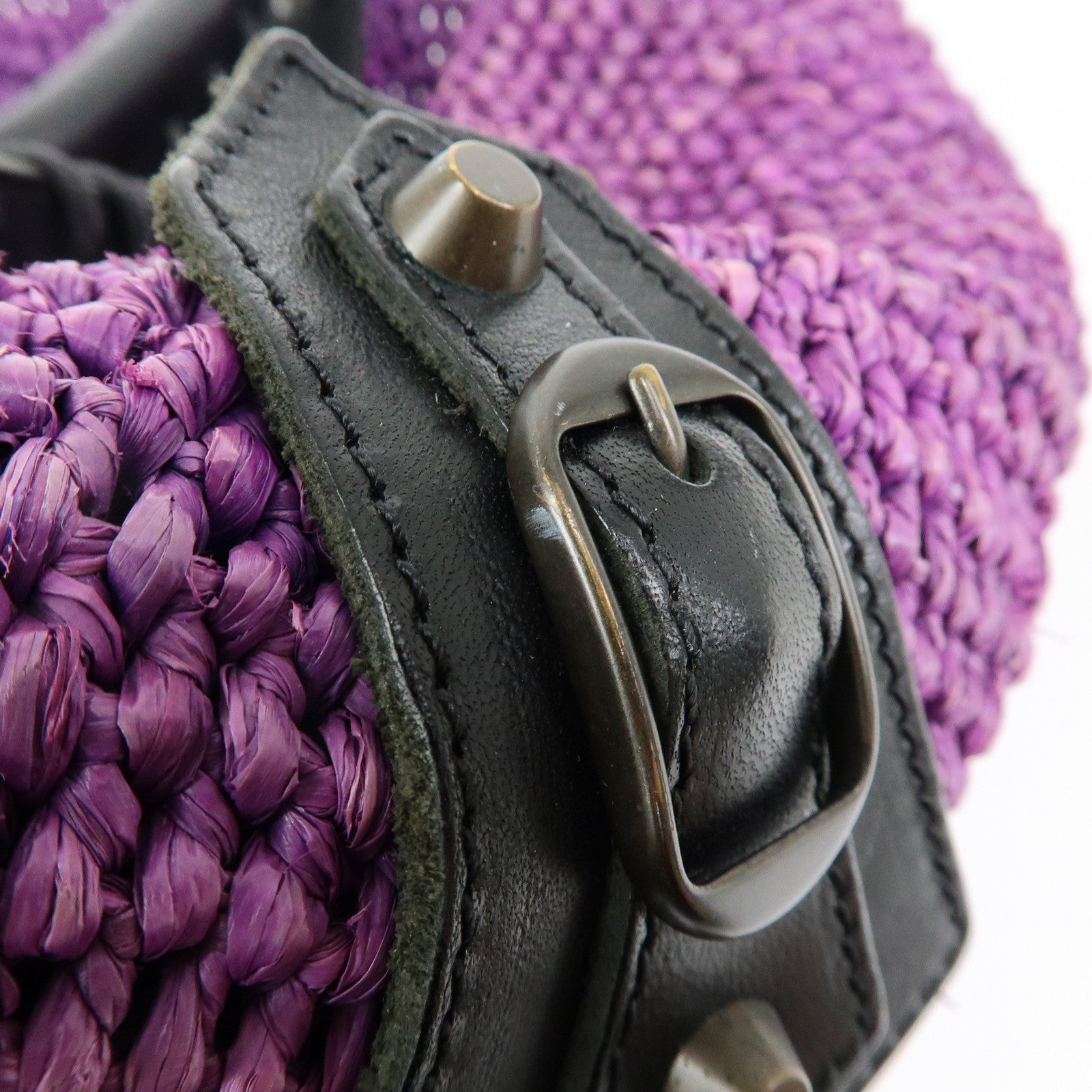 BALENCIAGA Leather Raffia Small Hand Bag Purple Black 236741