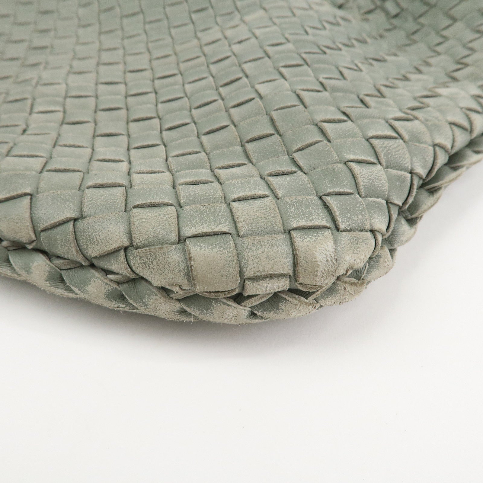 BOTTEGA VENETA  Hobo Intrecciato Leather Shoulder Bag Hand Bag Grey