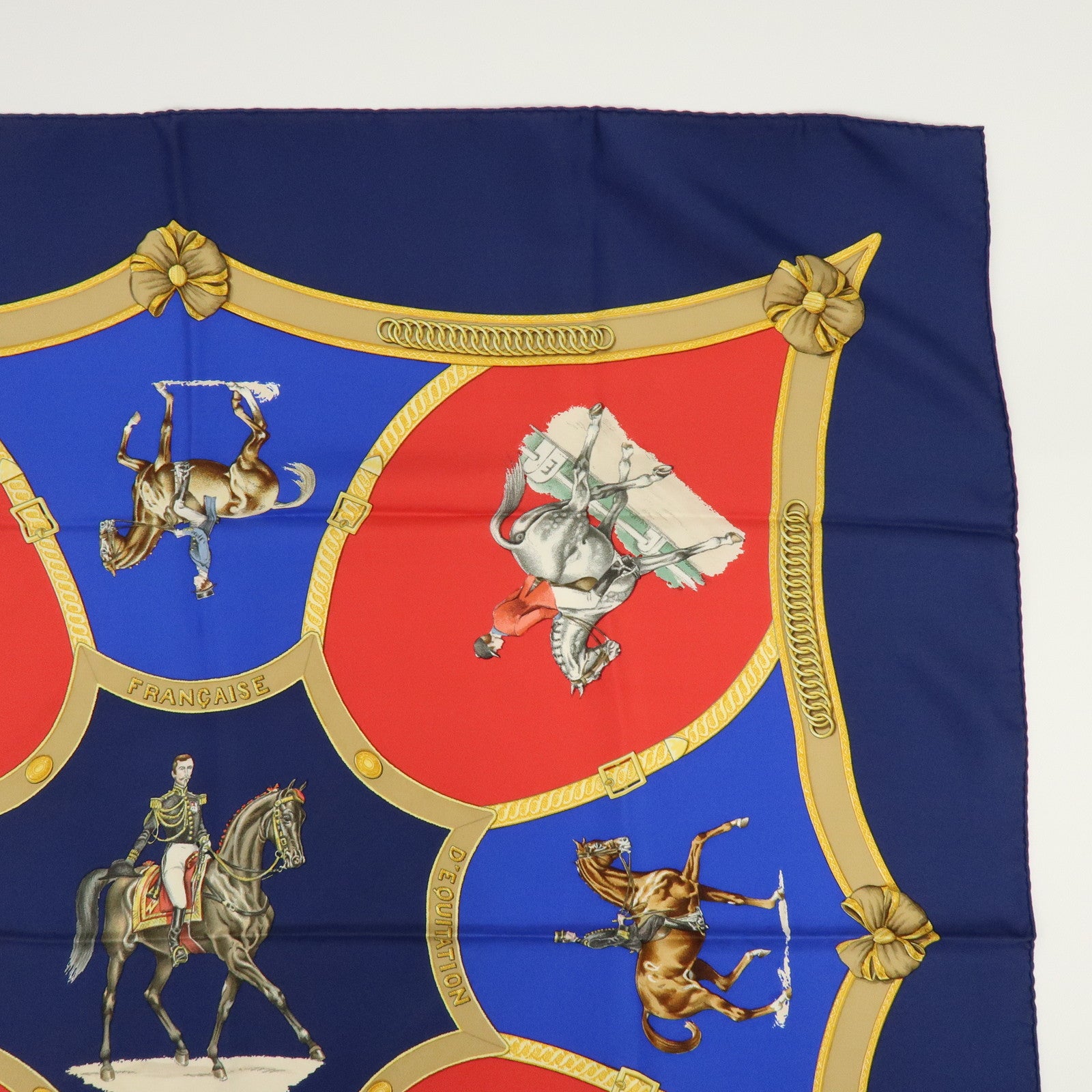 HERMES Carre 90 Silk 100% Scarf Le General LA Hotte Navy Red Blue