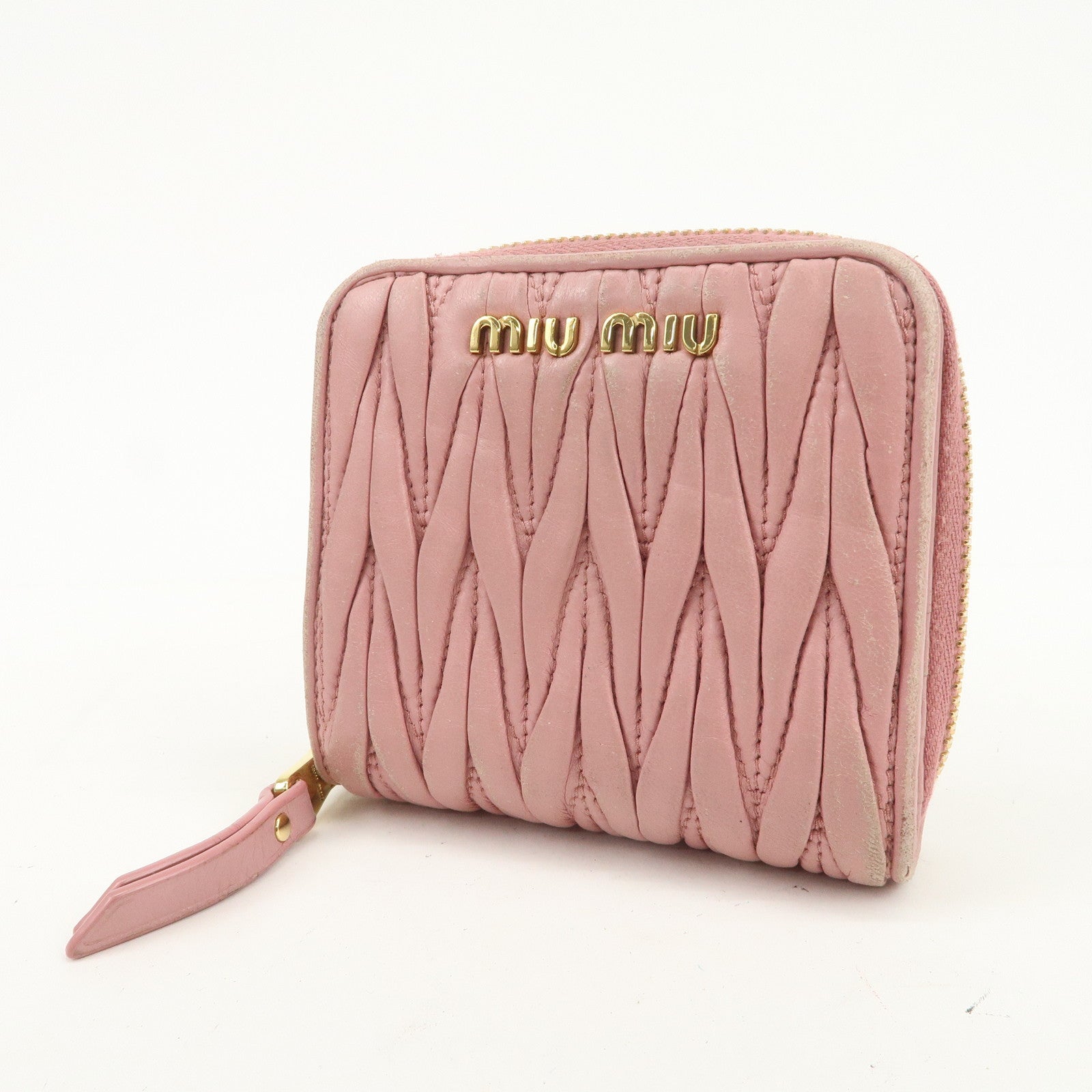 MIU MIU Matelasse Round Zippy Compact Wallet Pink 5ML522