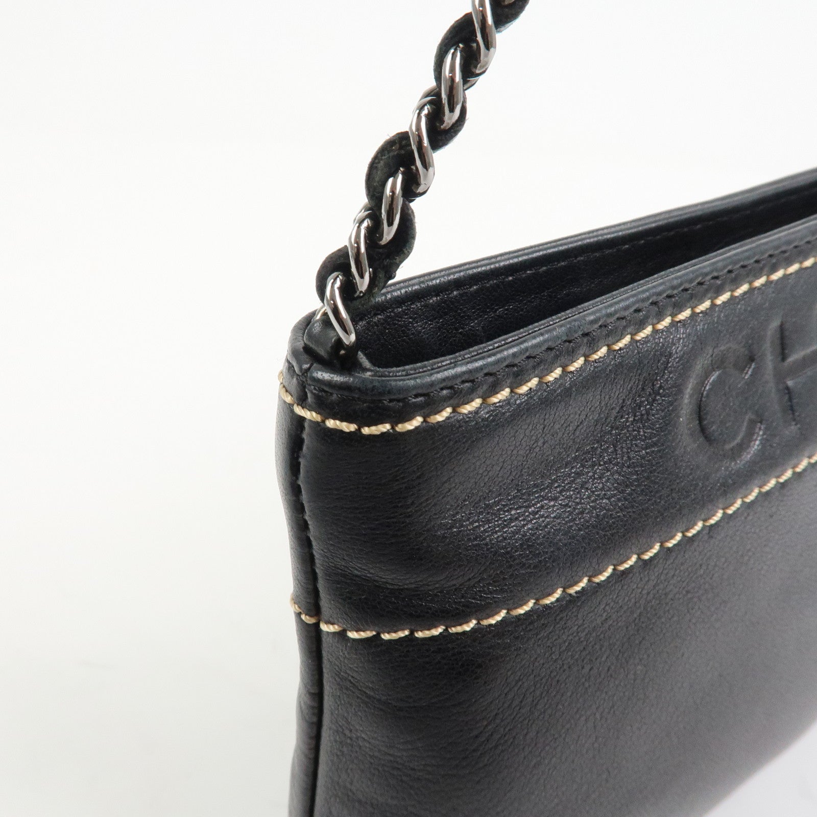CHANEL Lambskin Chain Shoulder Bag Hand Bag Black Silver