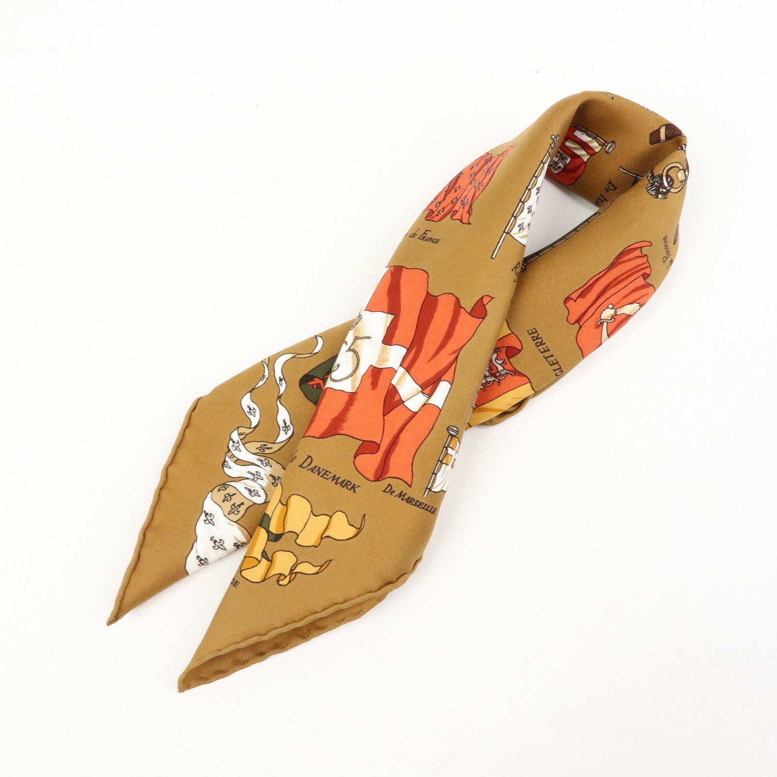 HERMES Carre 45 Silk 100% Scarf PAVOIS Brown Multicolor