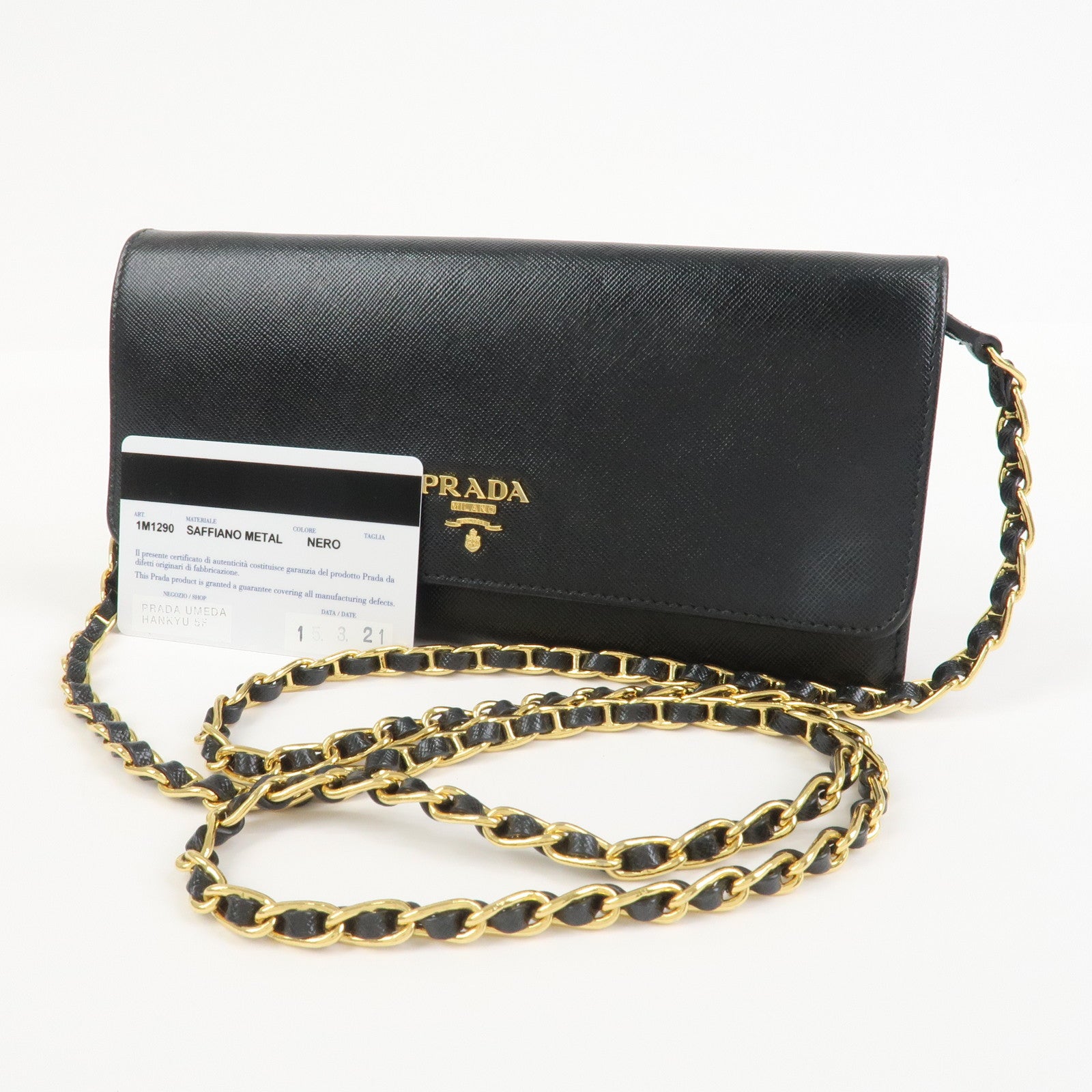 PRADA Saffiano Leather Chain Wallet WOC Black 1M1290