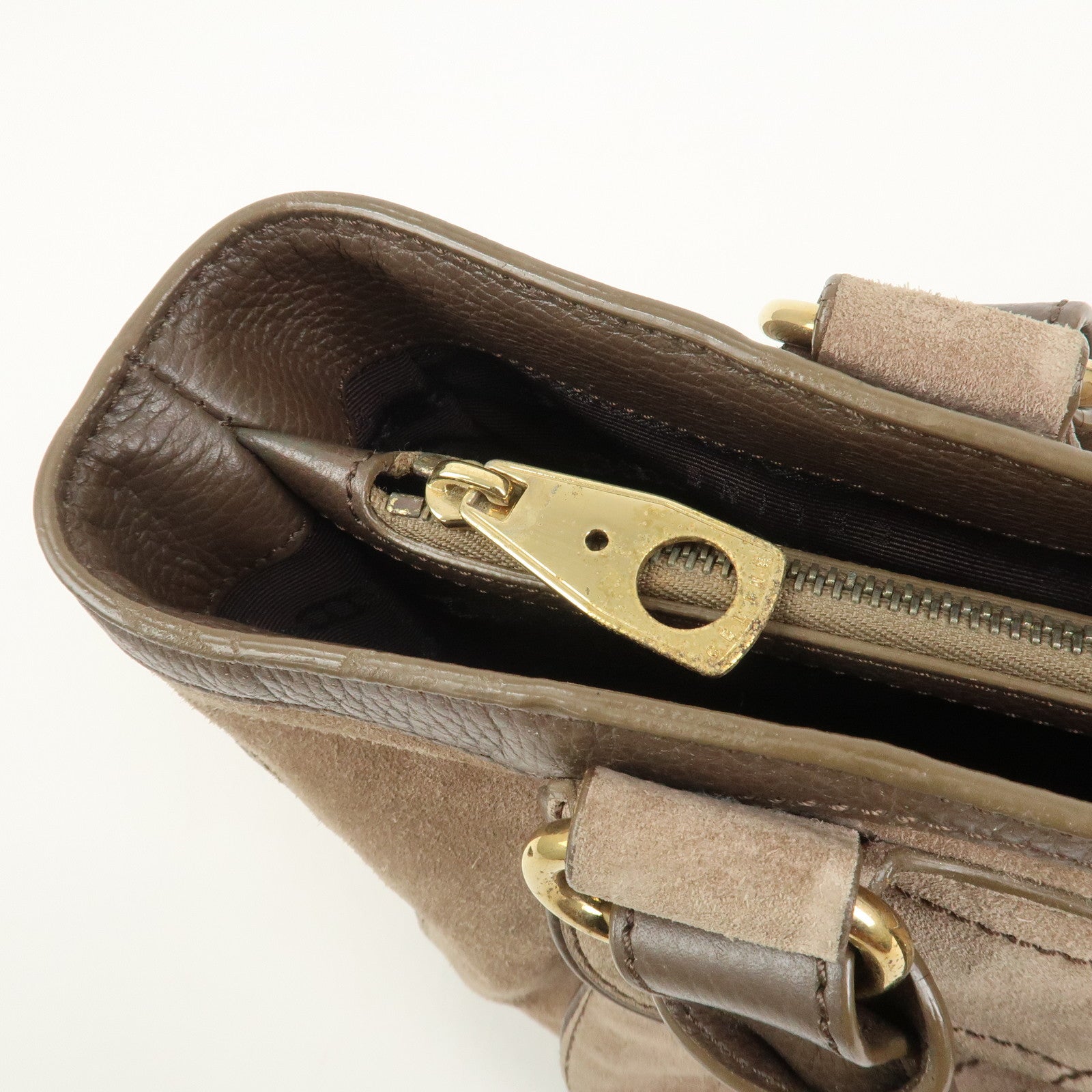 CELINE Boogie Bag Suede Leather Hand Bag Beige Brown