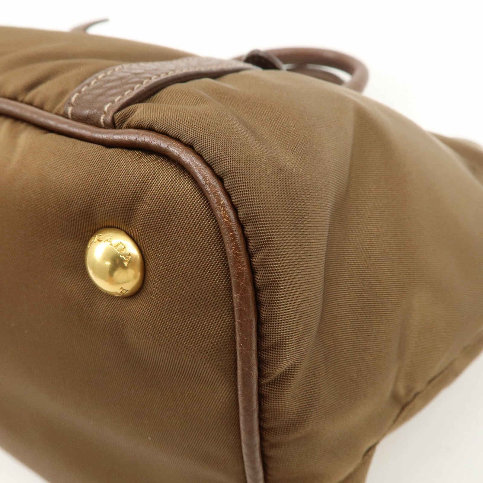 PRADA Logo Nylon Leather 2Way Tote Bag Shoulder Bag Brown BN1841