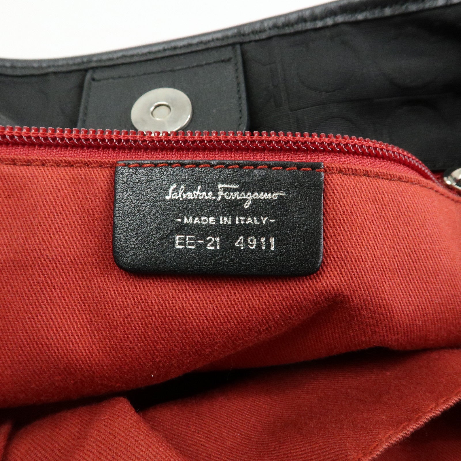 Ferragamo Ganchini Nylon Leather Shoulder Bag Hand Bag Black