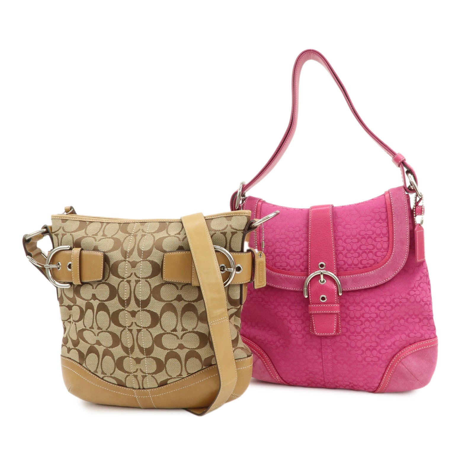COACH Signature Canvas Leather Set of 2 Shoulder Bag Brown Pink