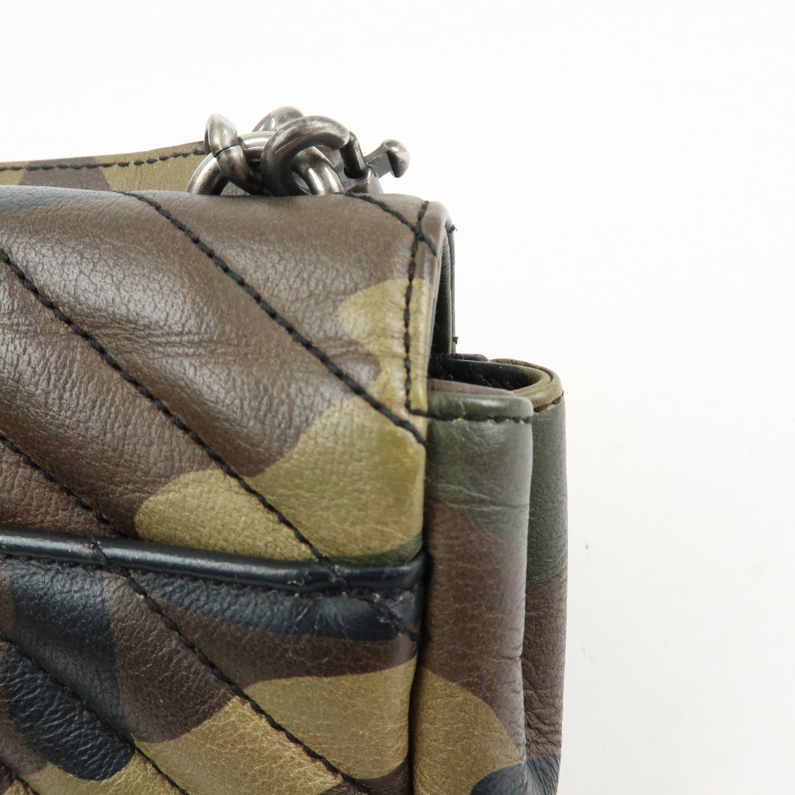 SAINT LAURENT PARIS College Mini Chain Shoulder Hand Bag Camouflage