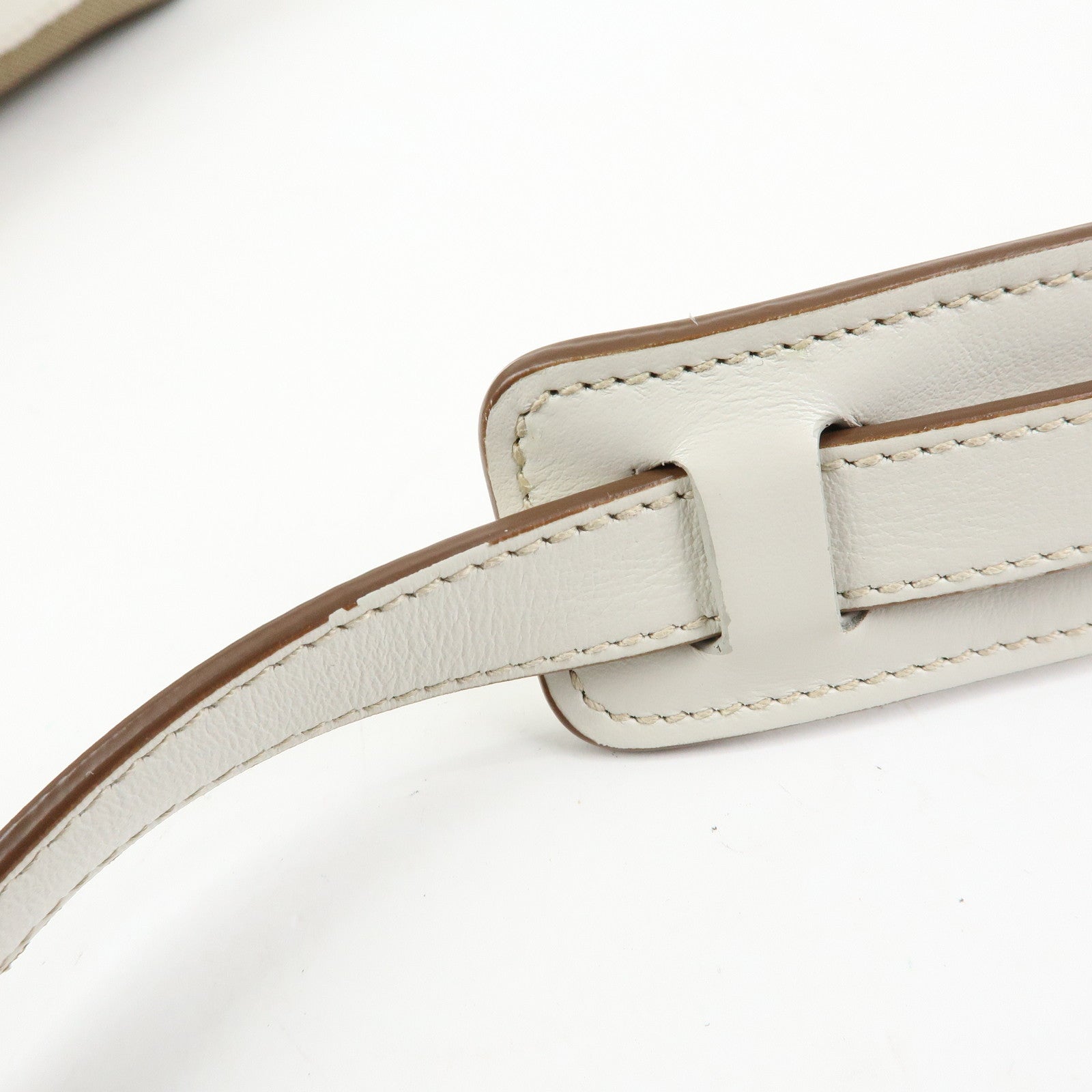 PRADA Logo Jacquard Leather Shoulder Bag Beige White 1BH089