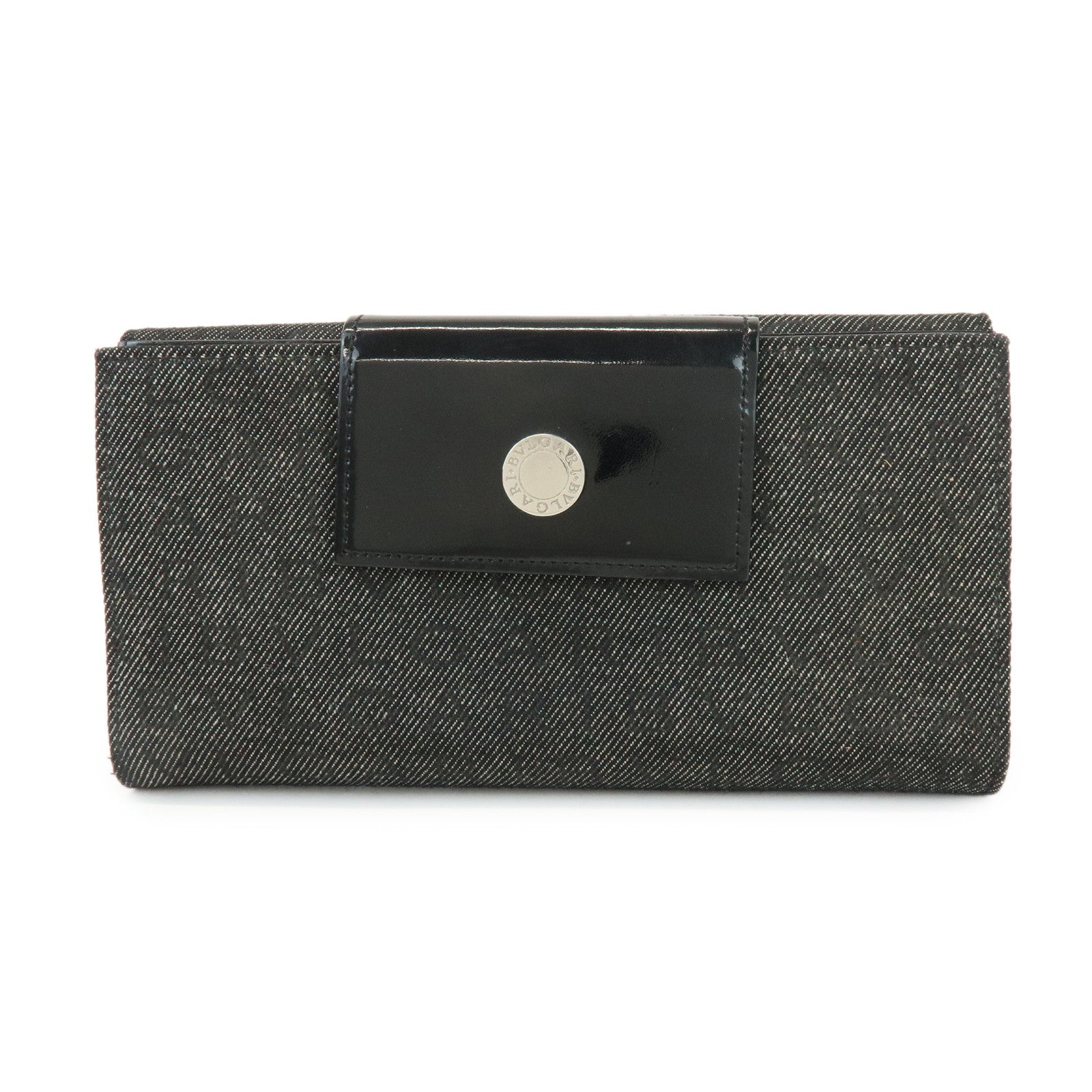 BVLGARI Logo Mania Canvas Leather Bi-fold Long Wallet Black