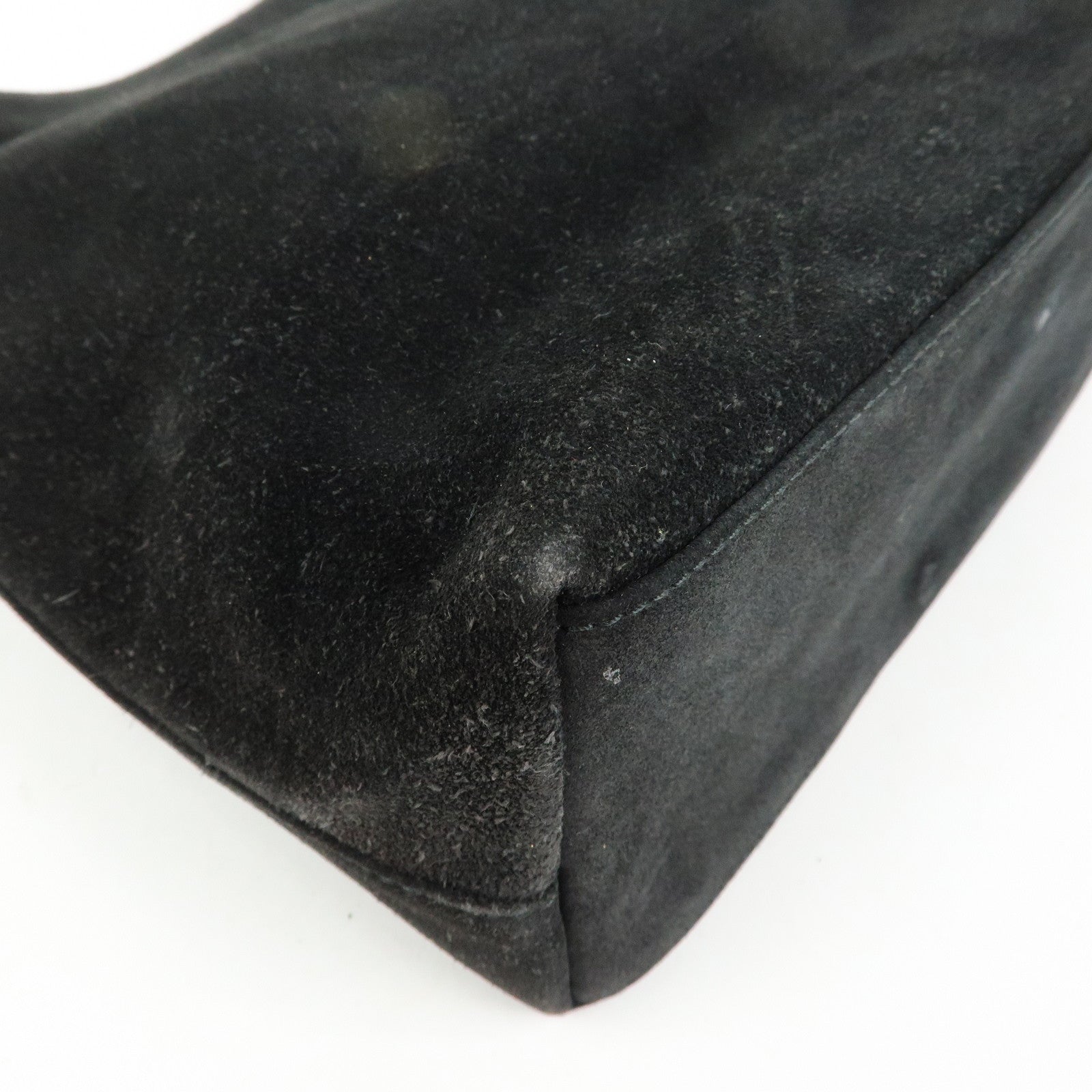 GUCCI Bamboo Suede Shoulder Bag Hand Bag Black 001.3244