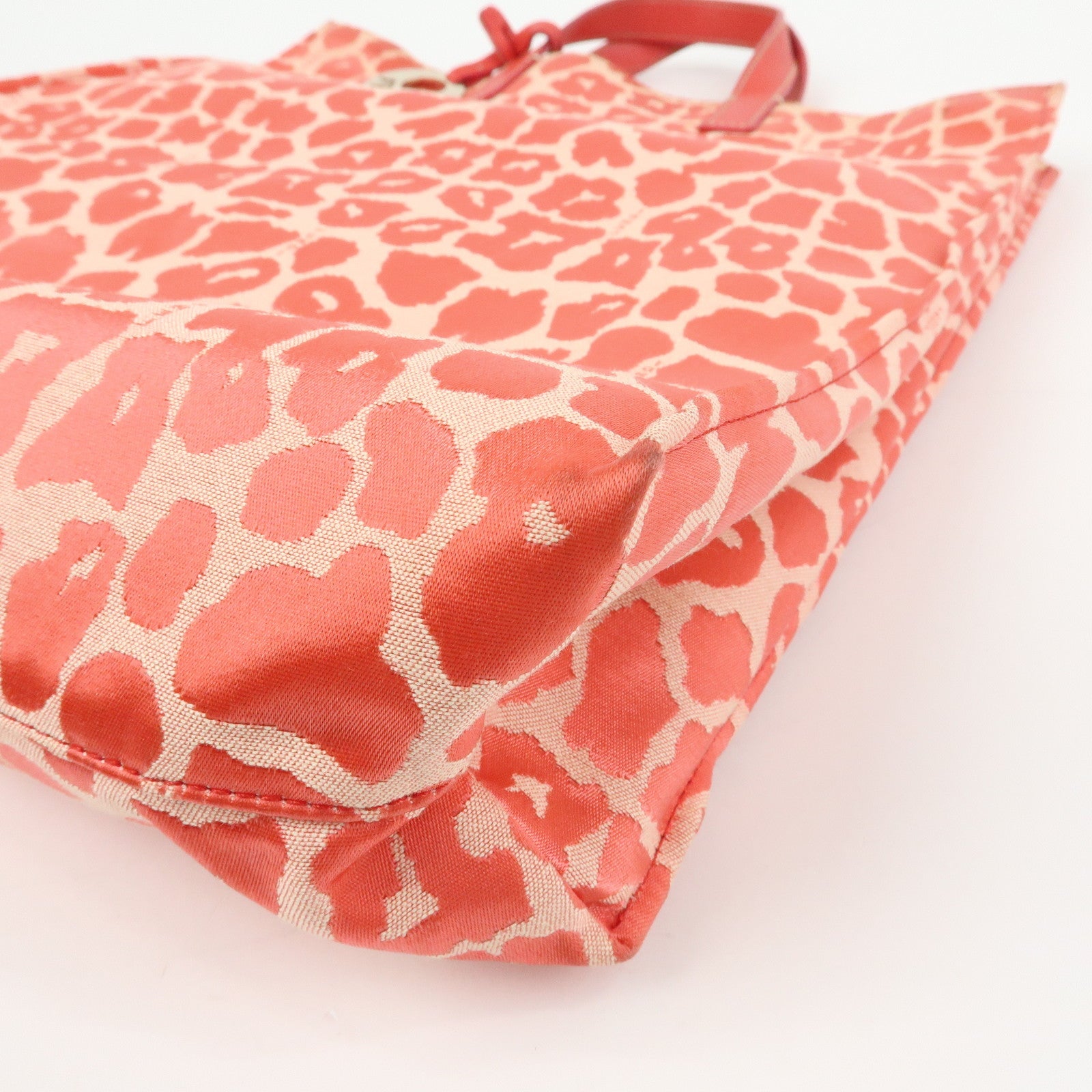 FENDI Canvas Leather Tote Bag Hand Bag Leopard Pink 8BH173